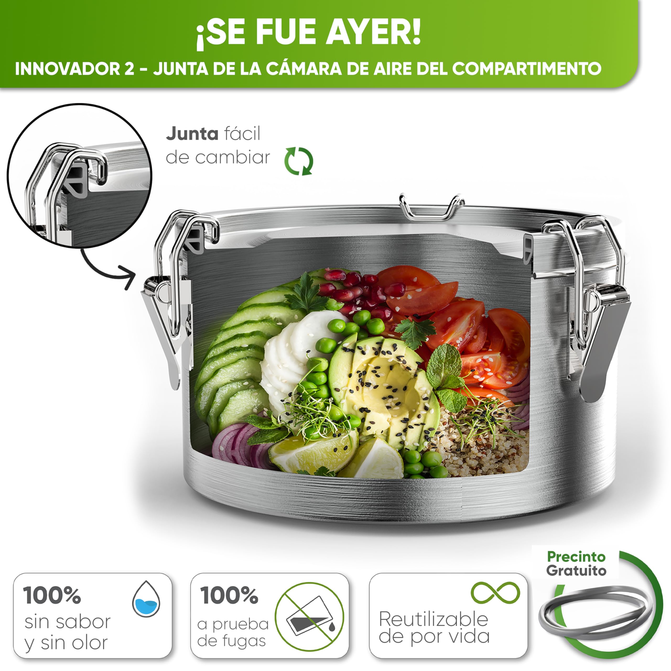 Blockhütte Fiambrera Acero Inoxidable I 1800ml I Tartera con Cuchara y 2 Juntas, Bento Box, Tupper Acero Inoxidable a Prueba de Fugas, Lunch Box Ninos y Adultos, Fiambrera Acero