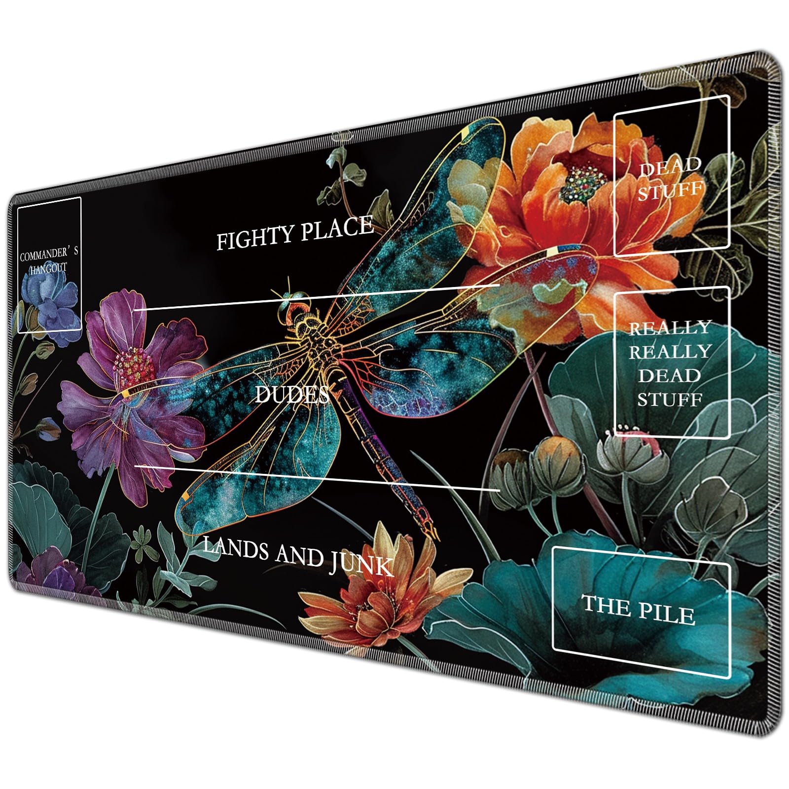 JANENFNA TCG Playmat with Magic Zones 24 x 14 inches Mousepad Compatible for MTG TCG Trading Card Game Play Mats Smooth Rubber Surface Magic The Gathering Play Mat, Dragonfly Flowers โ image 1