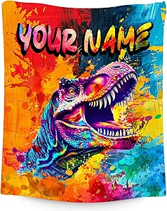 Boys Blanket - Personalized Dinosaur Blankets Gifts for Toddler Kids - Soft Flannel Throw for Room Decor - 4 Sizes