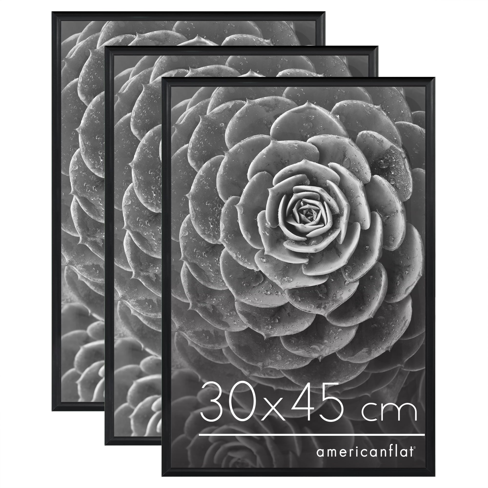 Americanflat Cornice 30x45 cm Nere - Set di 3 Cornici 45x30 cm per Foto con Bordo Sottile Nero e Pannello Protettivo in Plastica - con Ganci Integrati sul Retro per Appenderle