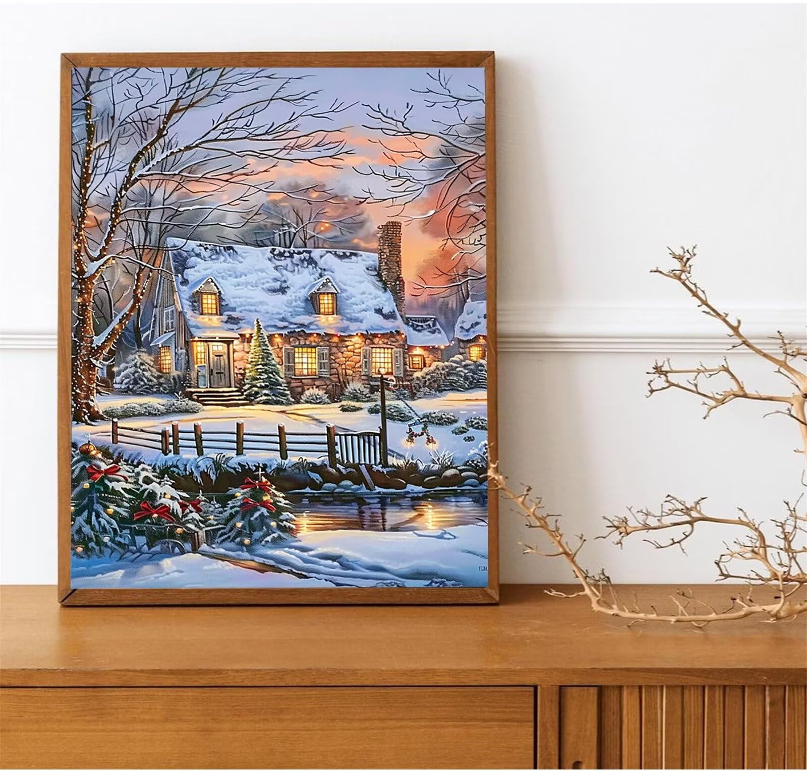 Peepezo Dipingere con i Numeri Villetta Cornice di Legno Pittura su Tela per Adulti e Bambini con Colori Acrilici e spazzole (Nevoso) 60x80cm (Con Scatola)