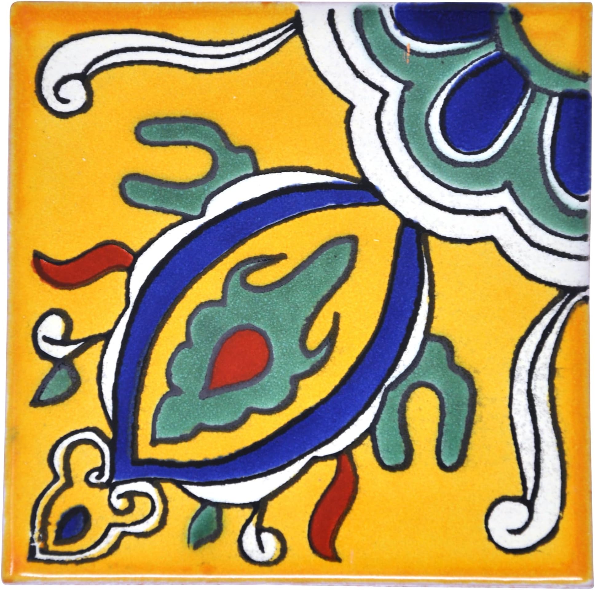 Tumia LAC Handmade Mexican Talavera Tile - Authentic Style Orlando Ceramic Tiles for Crafts, Backsplashes and Home Improvement - 10 Pack