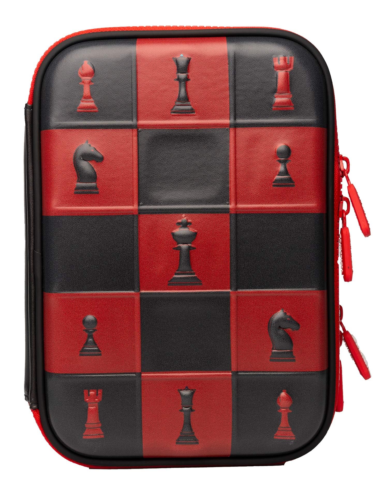 Ofsign Pencil Box Boys, Large Capacity Pencil Pouch for Girls with Mesh Pocket, Aesthetic Pencil Case for Kids, Student, Stationery Items (Chess Art, Red)