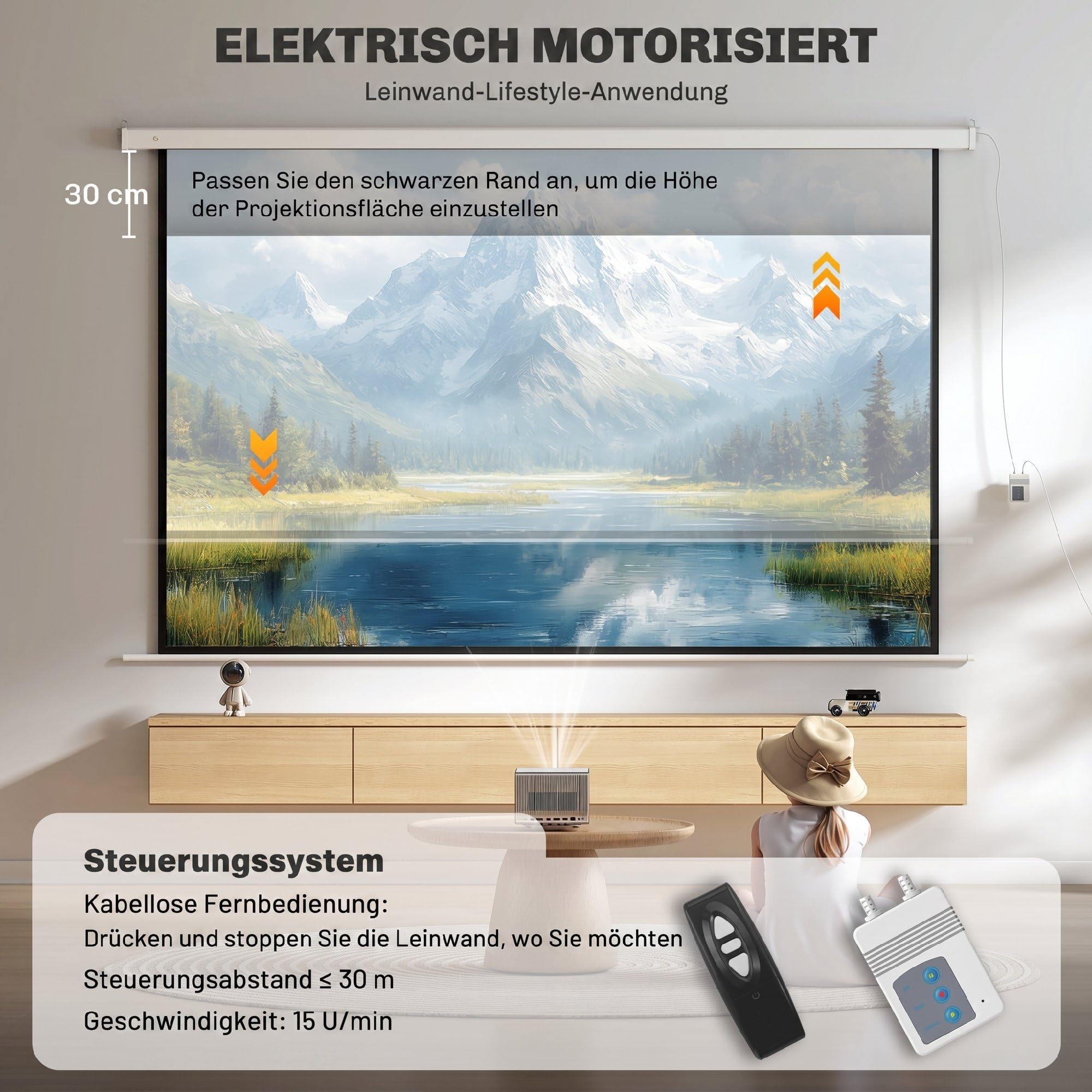 HOMCOM Beamer Leinwand 293x193cm 120 Zoll 16:9 Elektrisch mit Fernbedienung | HD 4K Projektionsleinwand, Rollo-Leinwand, für Wand- und Deckenmontage, für Heimkino, Büro