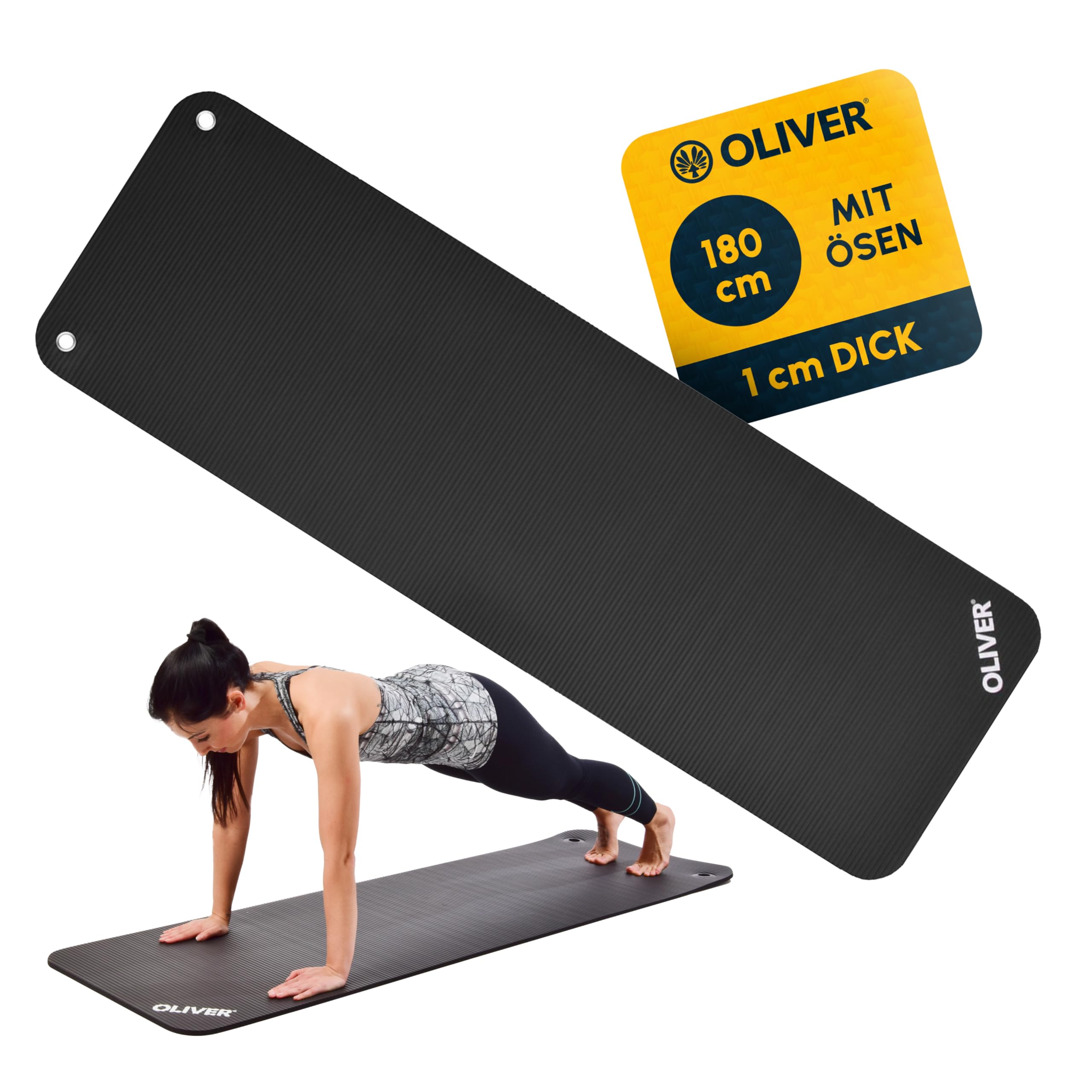 Oliver – rutschfeste Sportmatte gerillt mit Ösen – Yogamatte für Pilates, Gymnastik & Fitness – hautfreundlich & feuchtigkeitsabweisend – Gymnastikmatte Fitnessmatte (180x60x1cm | Anthrazit)