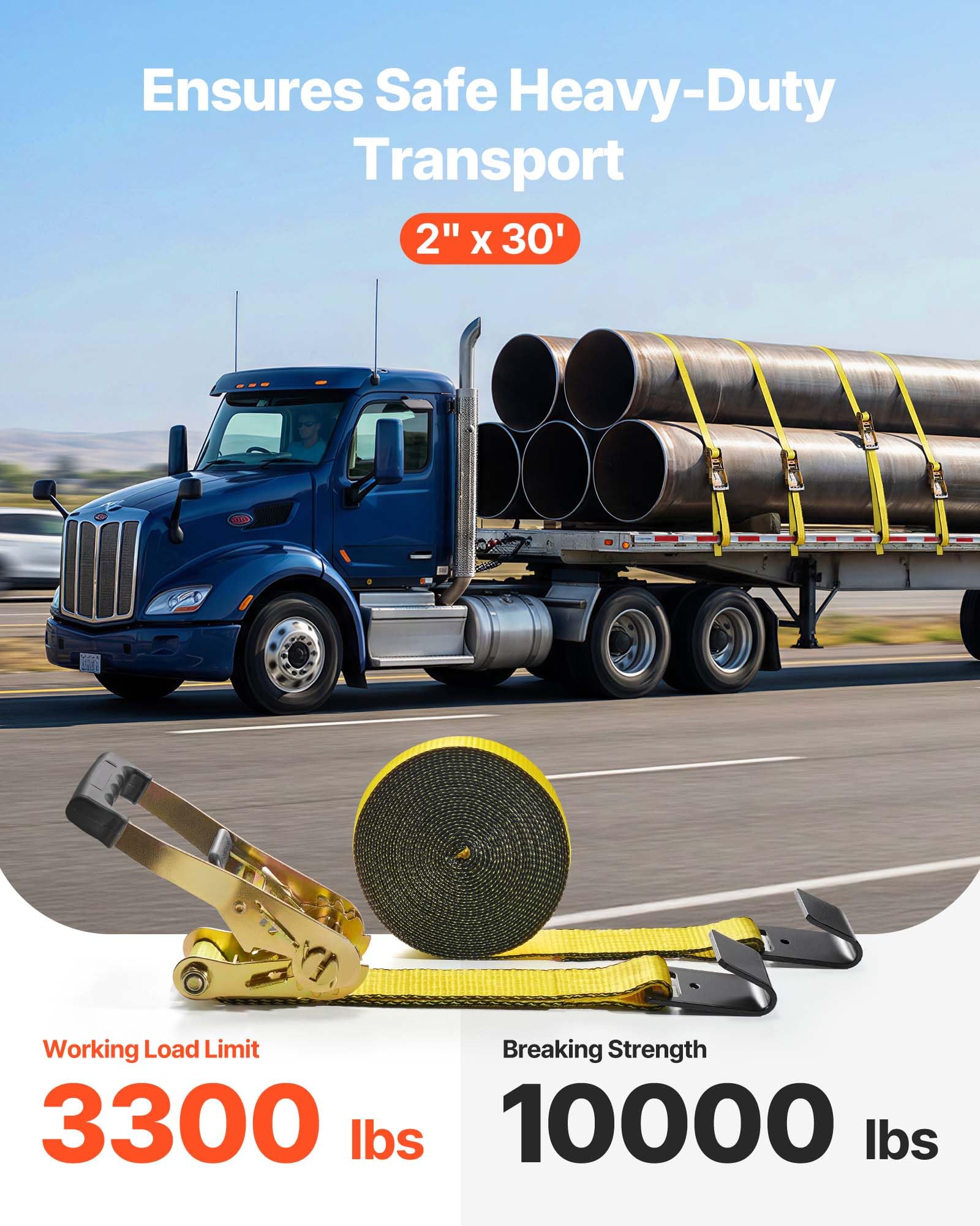 VEVOR 10er-Set Spanngurt 0,05 x 9 m Zurrgurt 4536 kg Ratschenzurrgurt Polyester-Gurt Kohlenstoffstahl-Haken Befestigungsgurt Ratschenspanngurt Ideal für Motorräder Fahrräder Kajaks UTV Boote ATV