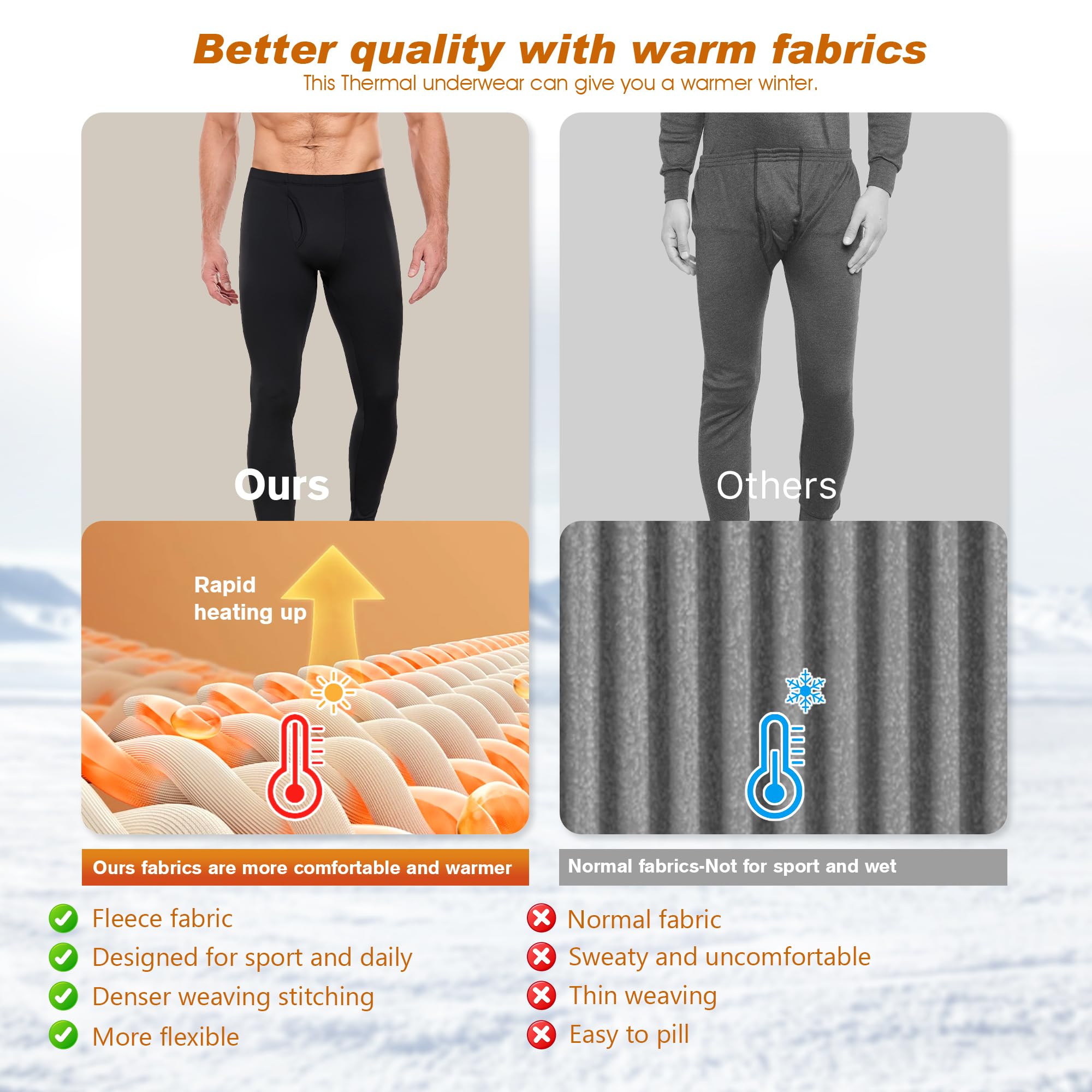 BENNIES Pantaloni Termici Uomo Pantalone Sportivi Intimo Termico Calzamaglia Abbigliamento Invernali Sottopantaloni Leggings Tuta Palestra Termiche Running Sci Nero