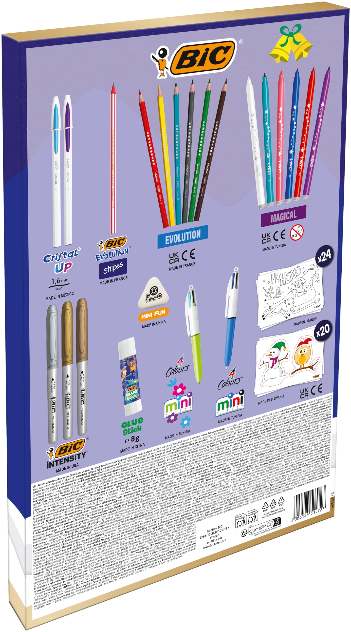 BIC Calendario Adviento 24 artículos escritura kit papelería niños tarjetas navideñas regalo niñas