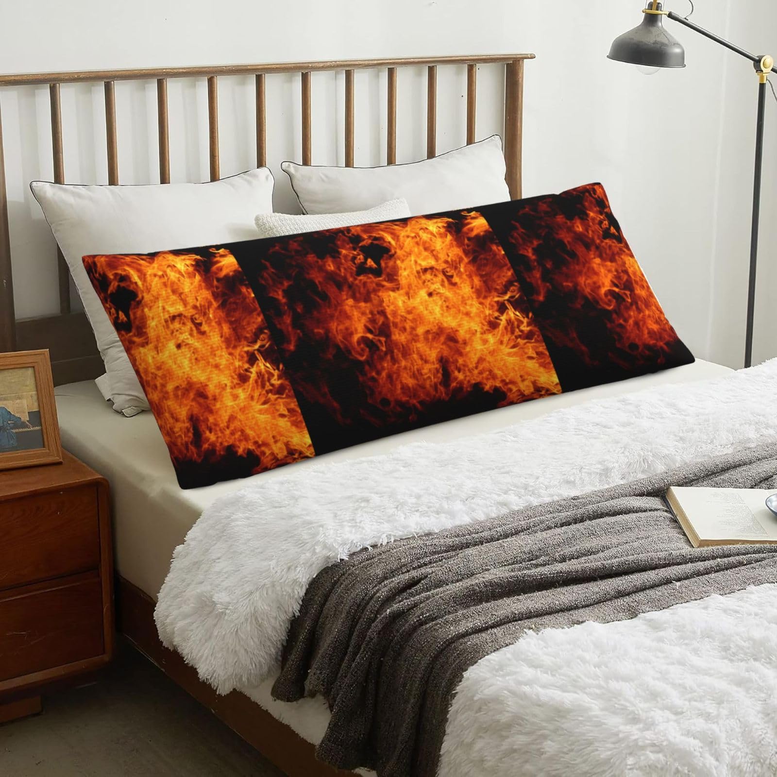 Fire Burn Design Pattern, Body Pillow Cover with Zipper,Long Body Pillowcase 20 x 60 in
