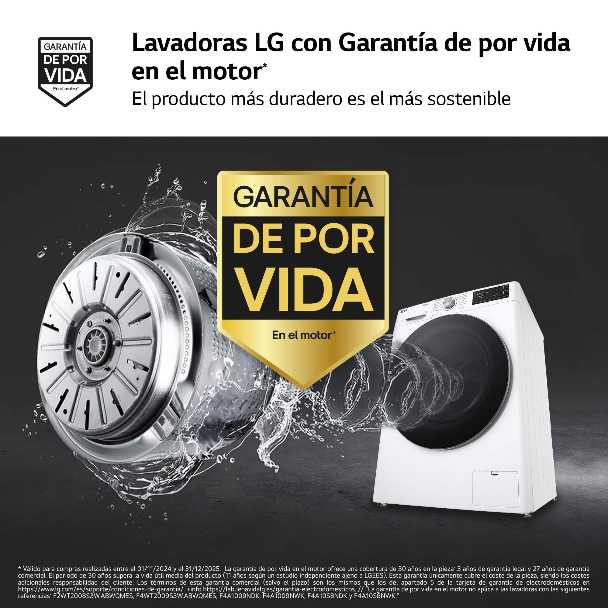 LG F4WR5509A1W - Lavadora Inteligente, 9Kg, 1400rpm, Carga Frontal, AI Direct Drive, TurboWash 360º, Autodosificador, Clasificación A, Serie 500, Blanco