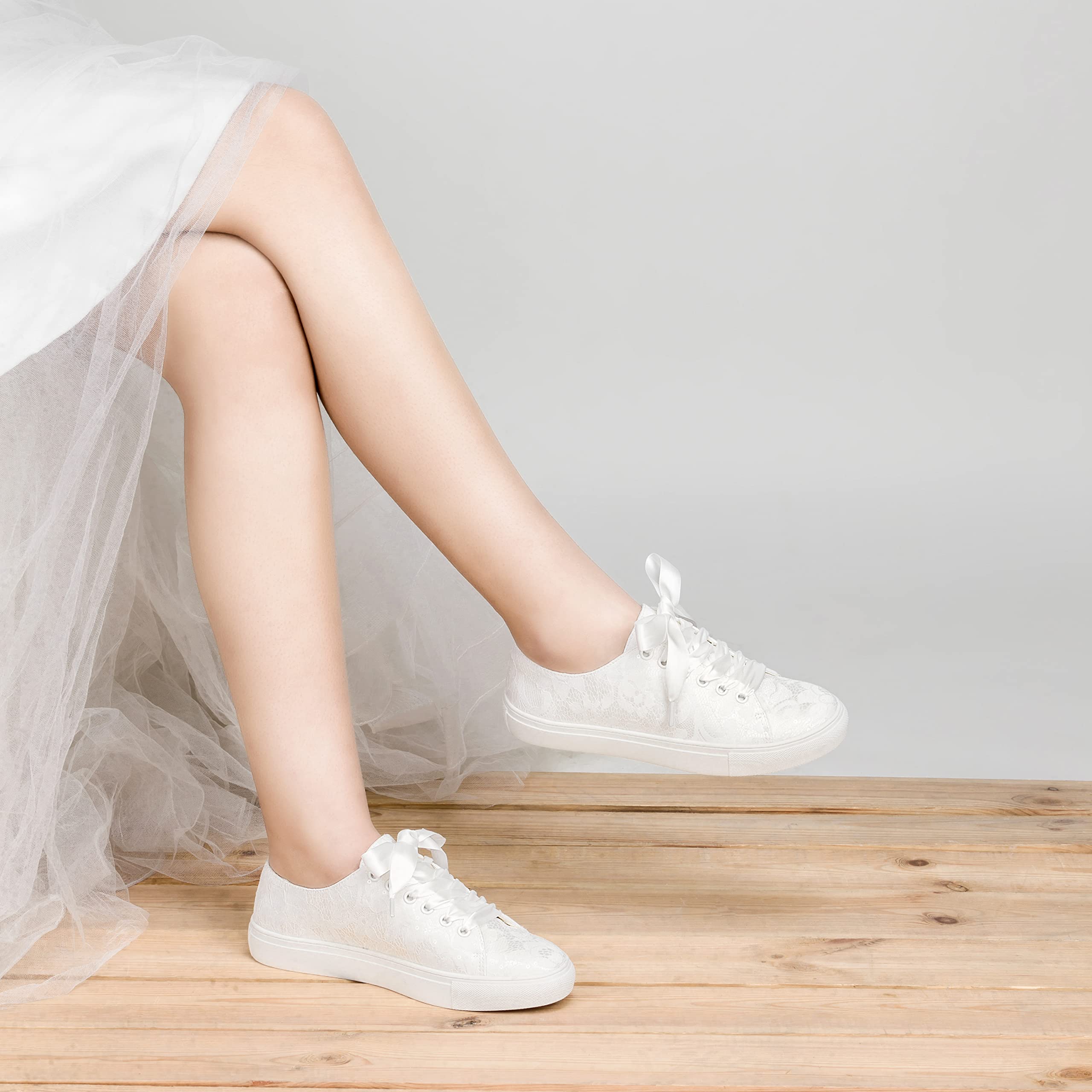 JIAJIA 8831Y Zapatos de Boda Zapatillas de Novia Planas Tenis de Novia Zapatillas de Encaje - Personalización Disponible
