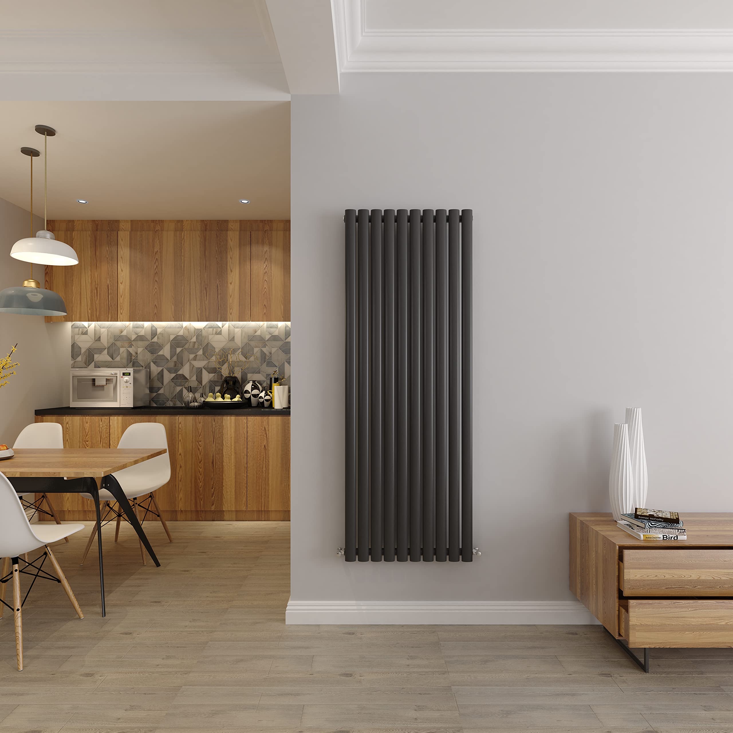 Anthracite Vertical Radiator Oval Single Panel Designer Tall Radiators 1600x590mm Central Heating Radiators