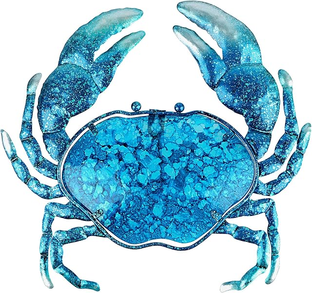John's Studio Crab Wall Decor Outdoor Metal Bathroom Hanging Art Glass Blue Ocean Theme Decorations for Home, Pool and Patio
