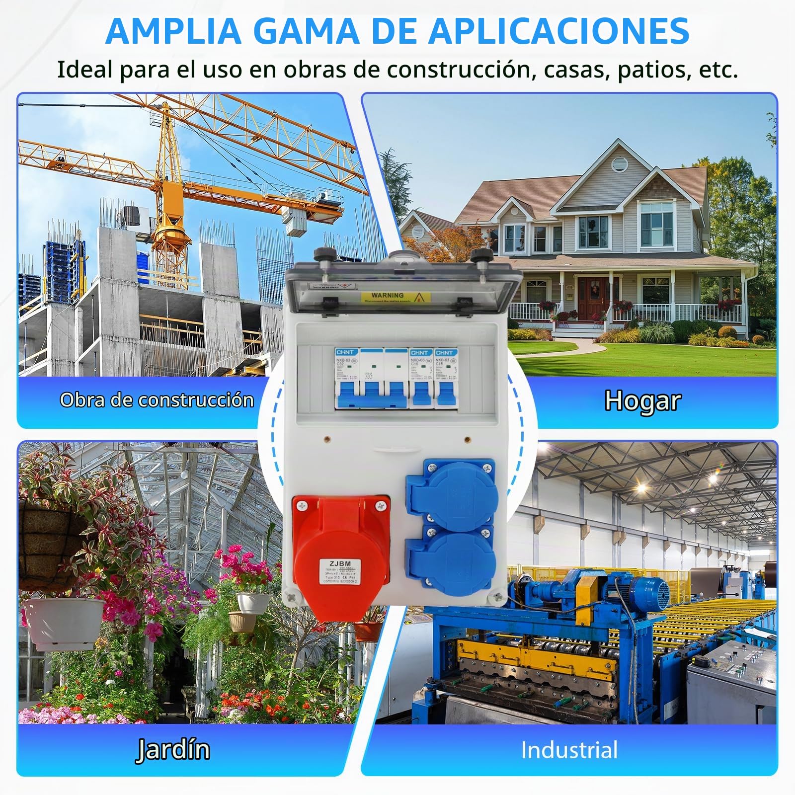 Distribuidor de Corriente 220V/16A para Obras - Tablero Eléctrico Impermeable para Exteriores con Enchufe Combinado - Caja Resistente a la Intemperie para Uso en Construcción y Talleres