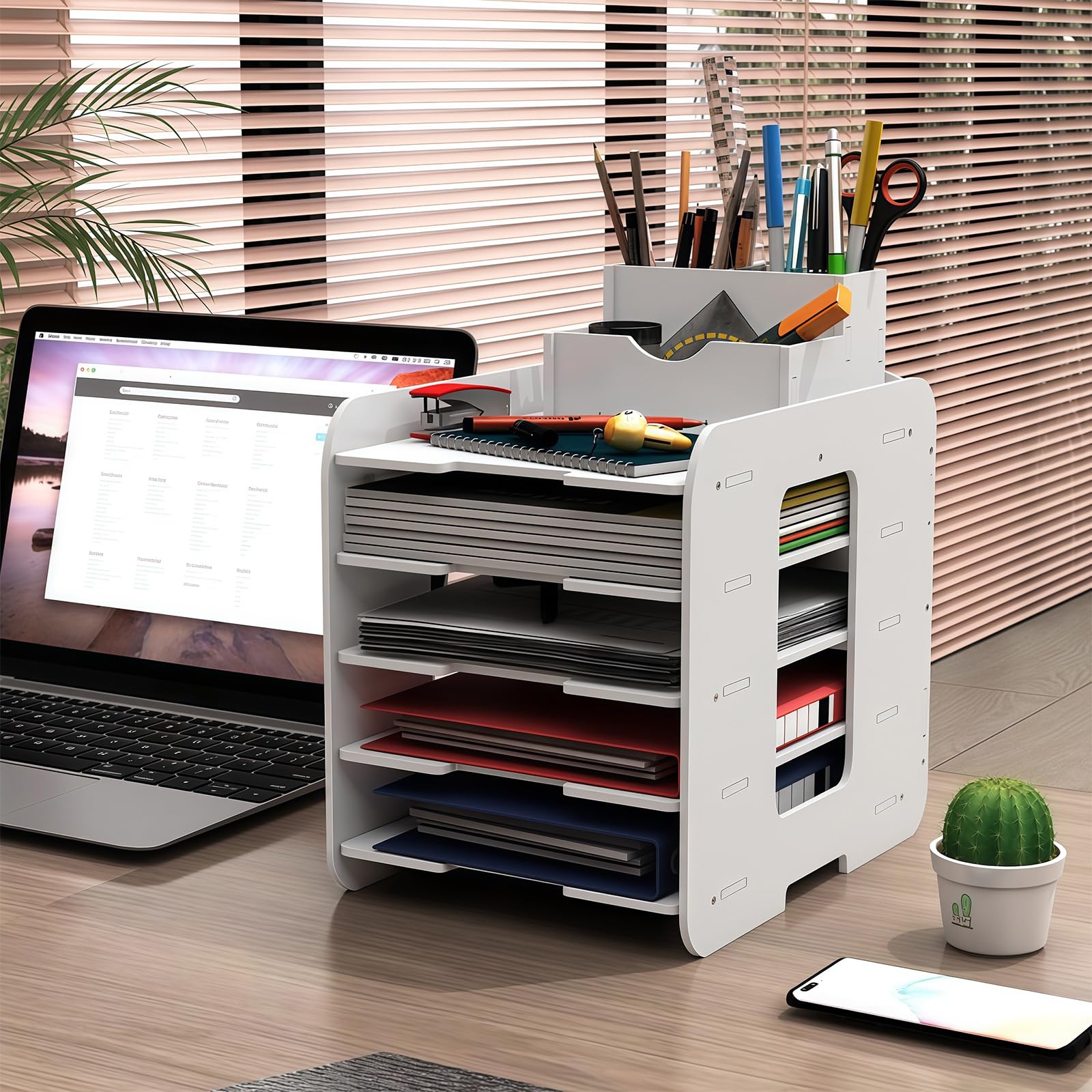 Portadocumenti da tavolo in PVC con portapenne salvaspazio, vassoio per documenti a più livelli, per organizzazione uffici, pianificatore file desktop
