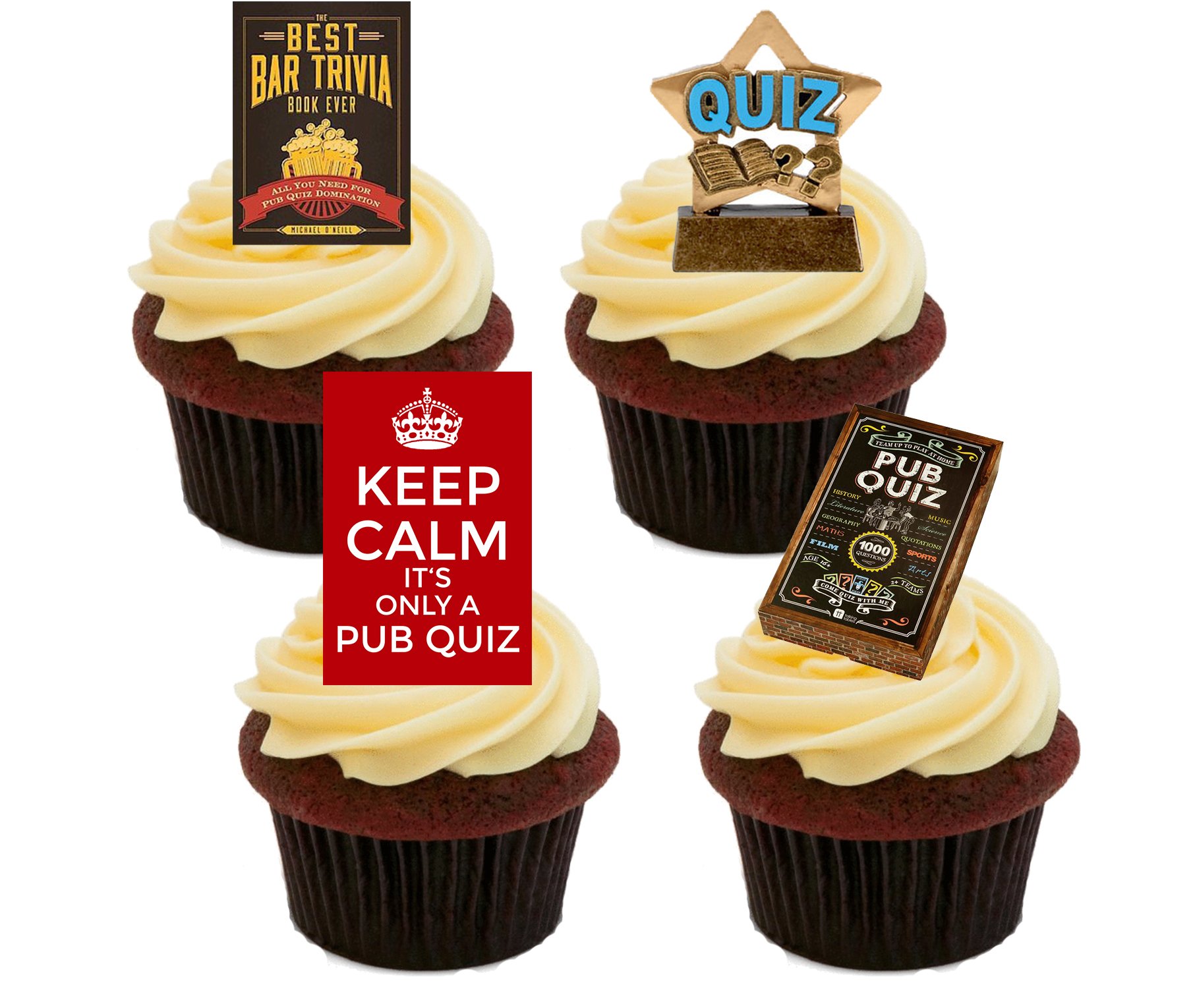 Made4You Pub Quiz Lover, Birthday/Father's Day Edible Cake Decorations - Stand-up Wafer Cupcake Toppers (Pack of 24)