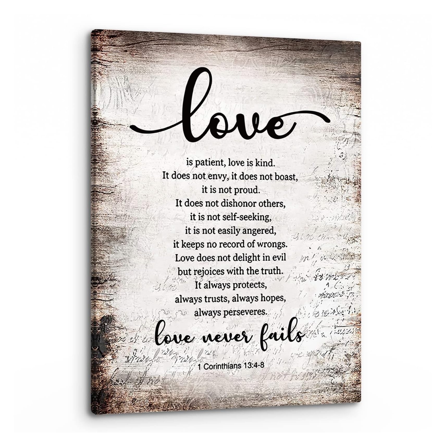 LLBOGRGGN 1 Corinthians 13:4-8 Love Is Patient Love Is Kind Scripture Canvas Wall-Art,Scripture Wall-Art,Religious Christian Canvas Painting Artwork Home(Unframed,08x12inch(20x30cm))