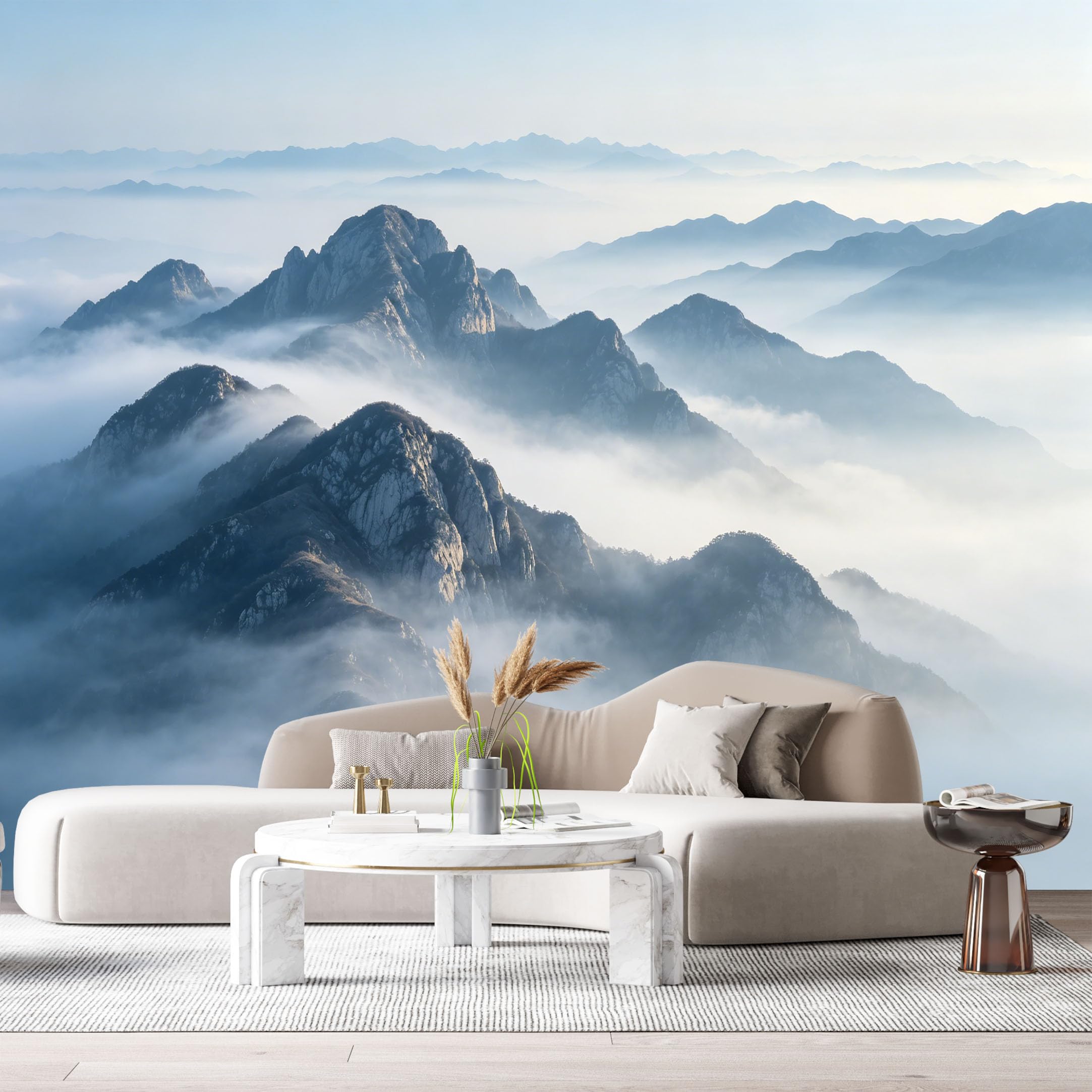 Custom Size Wall Murals Misty Mountains Landscape Minimalist Fog Peaks Morning Light SelfAdhesive Wall Fabric Removable Large Wallpaper for Photo Living Room