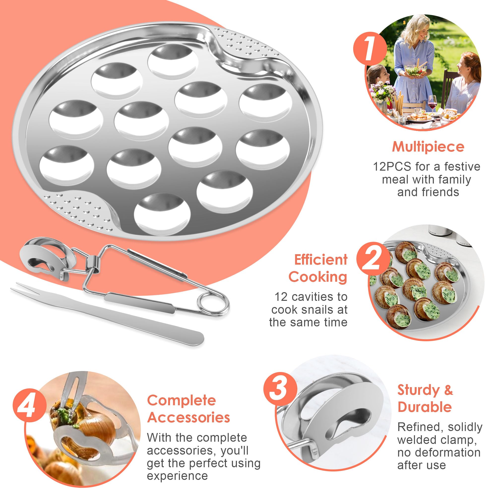 Set 6 Piatti Per Escargot In Acciaio Inox | Teglia Lumache Con Pinza | Griglia Per Forno - Foto 10