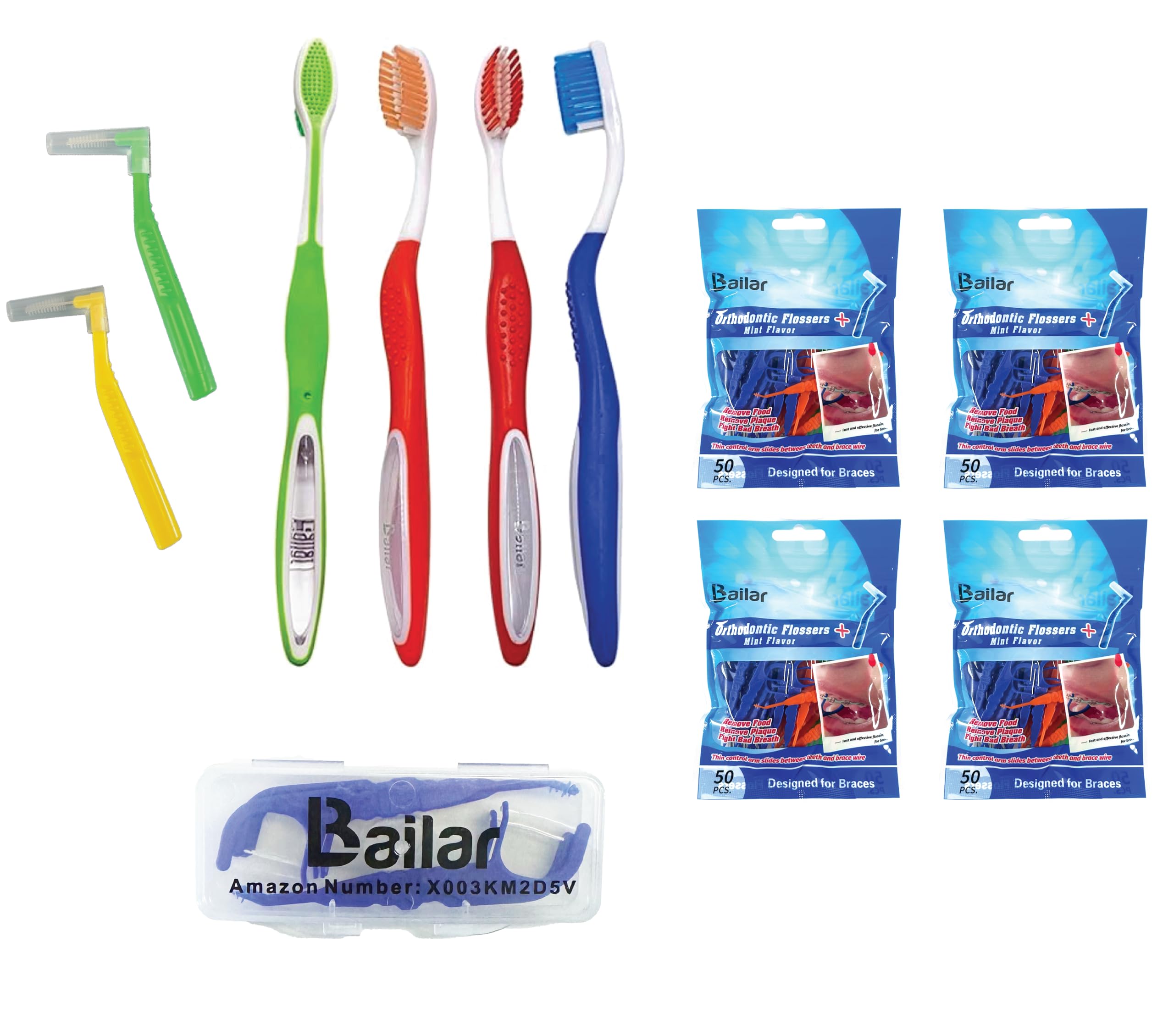 LBailar Flosser for Braces| Ortho Floss| 200 Count Bag| Pack of 4| Braces Toothbrush| Soft Bristle Orthodontic Toothbrush for Cleaning Ortho Braces |