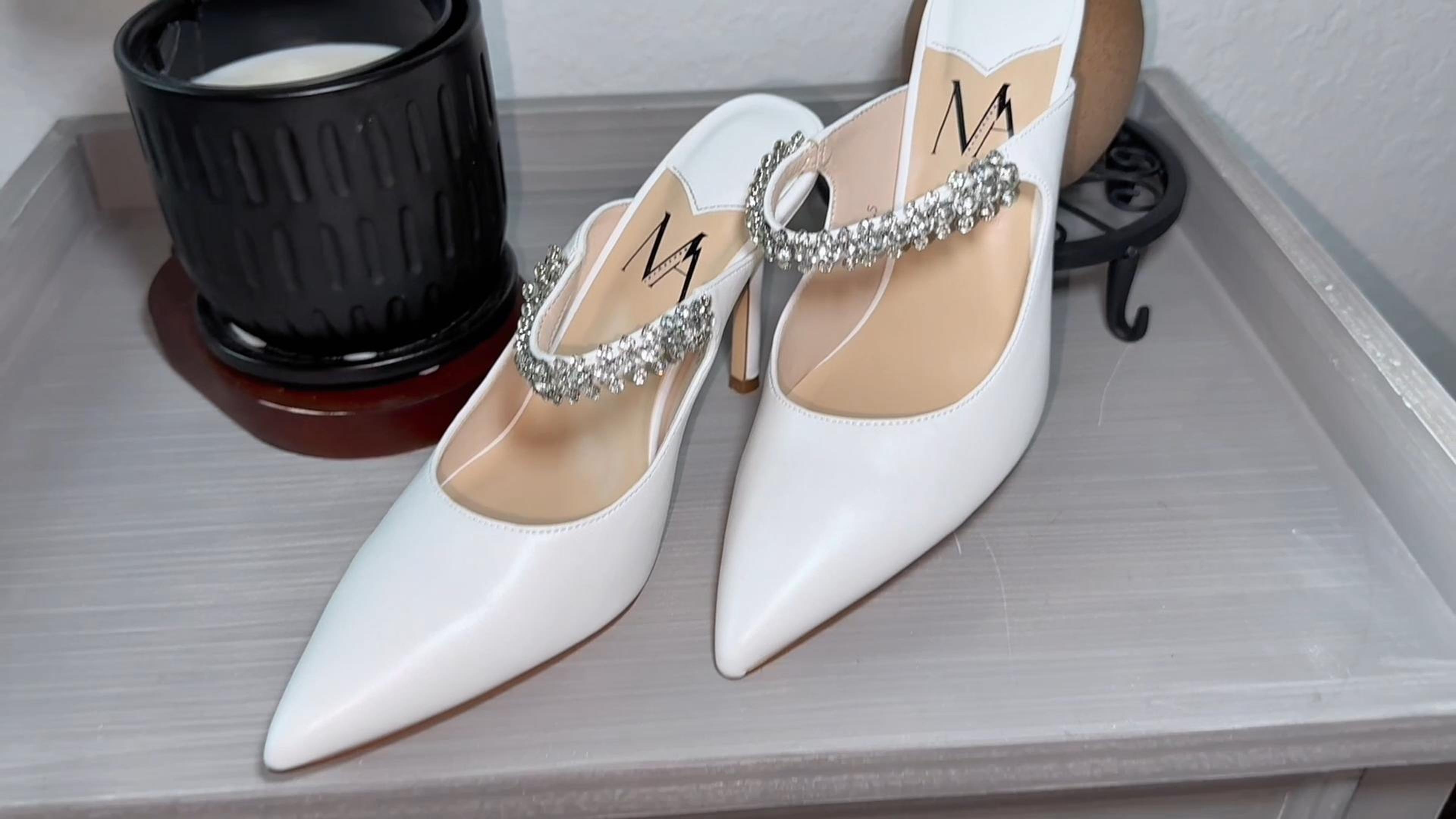 Amazon.com | MIRAAZZURRA Women Heeled Mules Rhinestone Strappy