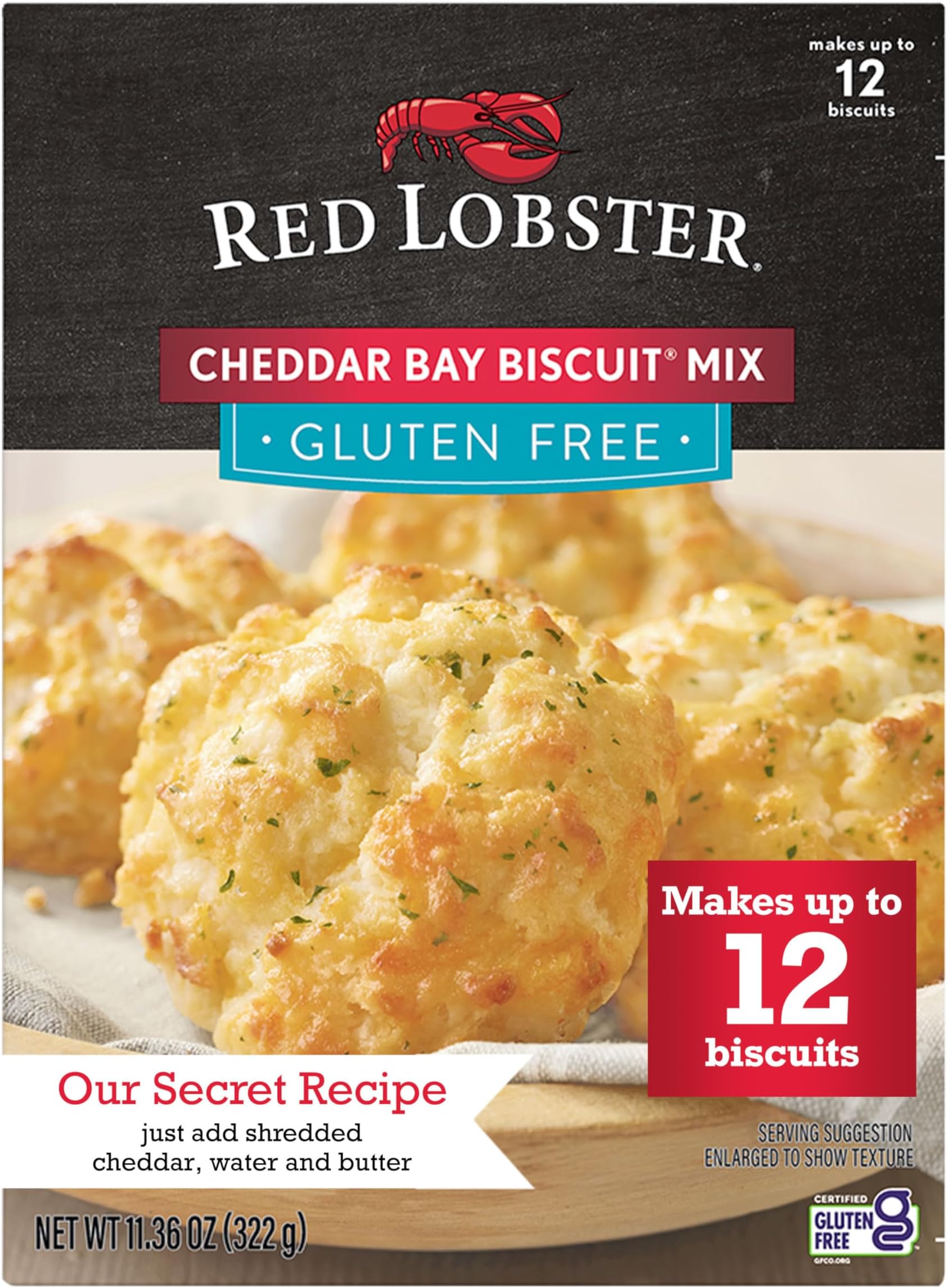 Red Lobster Gluten Free Cheddar Bay Biscuit Mix With Garlic Herb Seasoning, Cheddar Gluten Free Biscuit Mix, 11.36 Oz Box (Pack of 1)