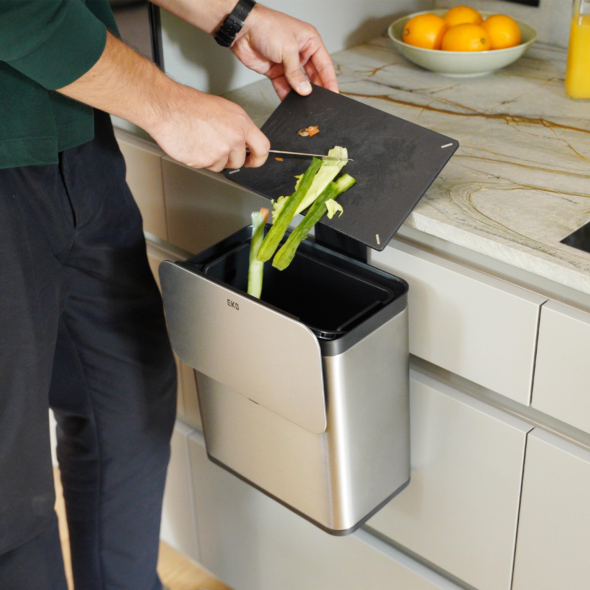 EKO Stainless Steel Compost Bin - Kitchen Food Waste Caddy -10