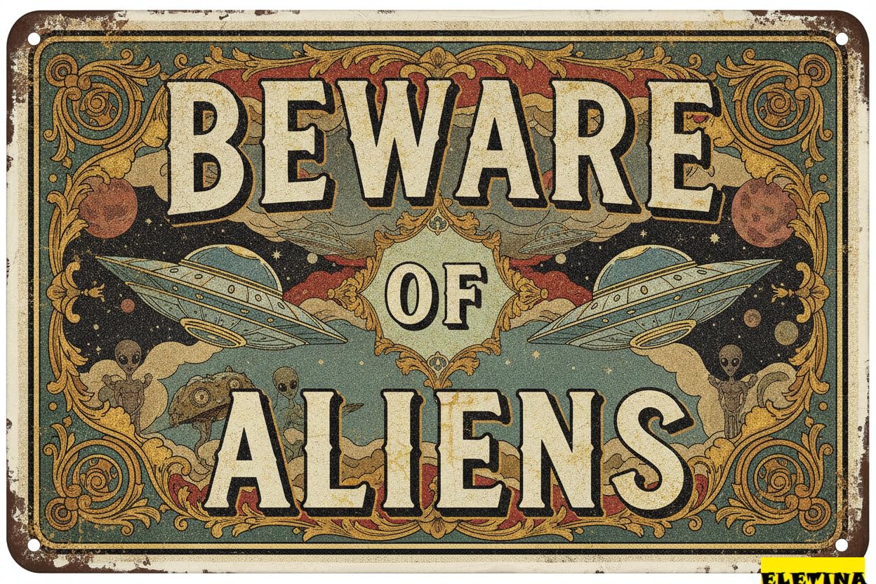 Personalized Sign for Man Cave New Metal Aluminum Beware Of Aliens Decorative Outdoor & Indoor 8x12inh Private Property