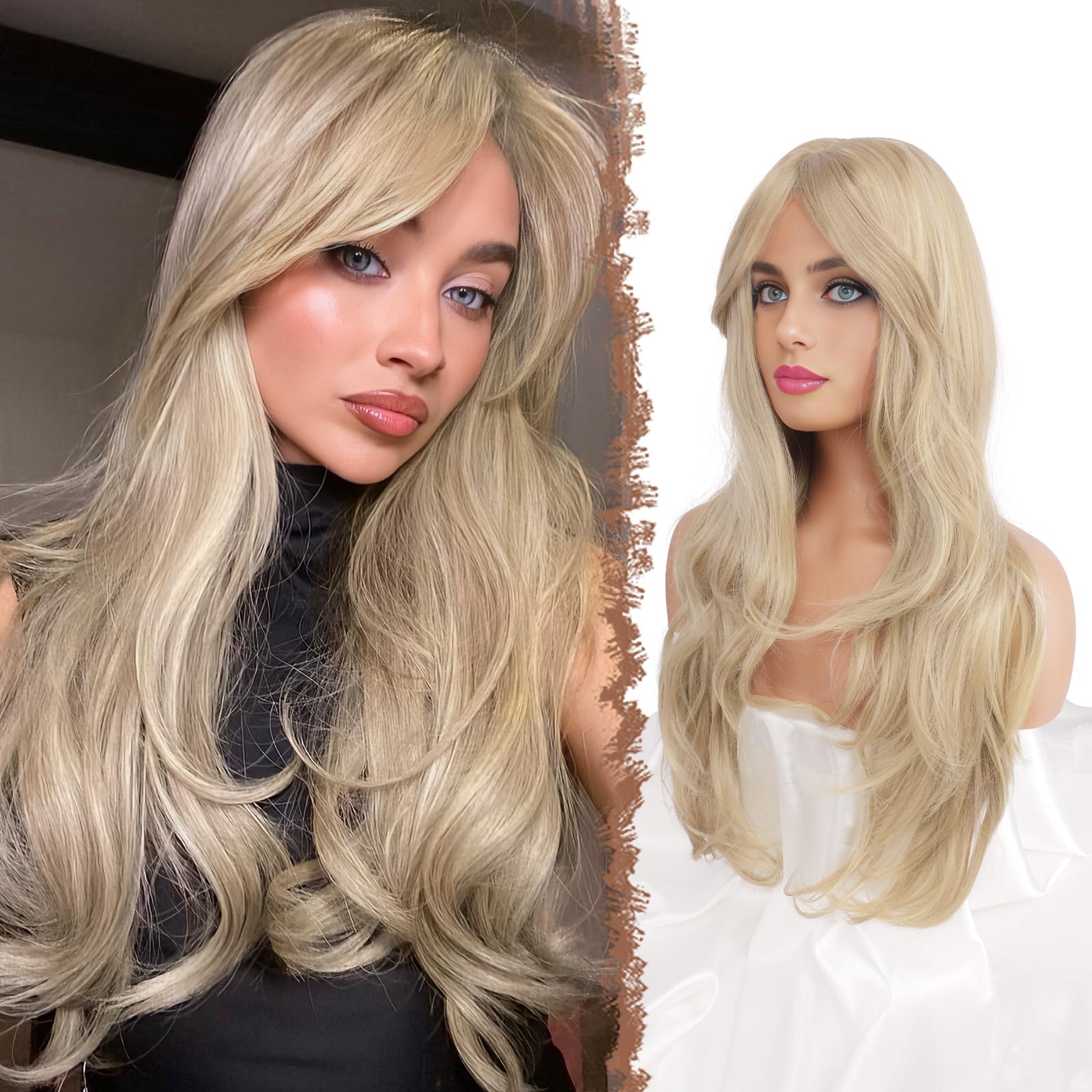 NWT 12” puff volume wig champagne blonde beige wig layers pointy bangs rounded lace front mono wig - 14 main image 3