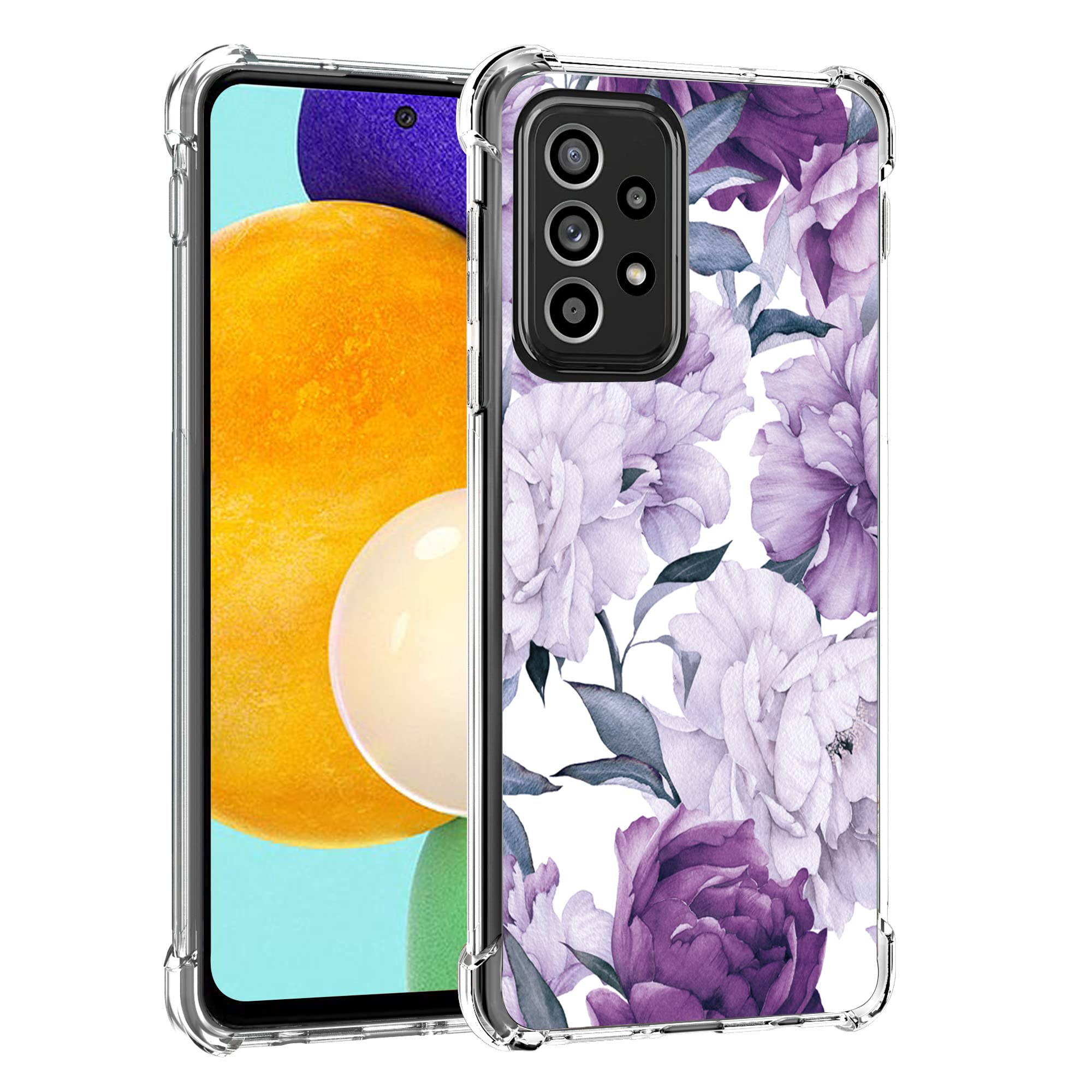 Bereajoy for Galaxy A53 Case,TPU Soft Rubber Four Corners Reinforced Anti-Fall Mobile Phone case Cover for Samsung Galaxy A53 5G (Purple Flower)