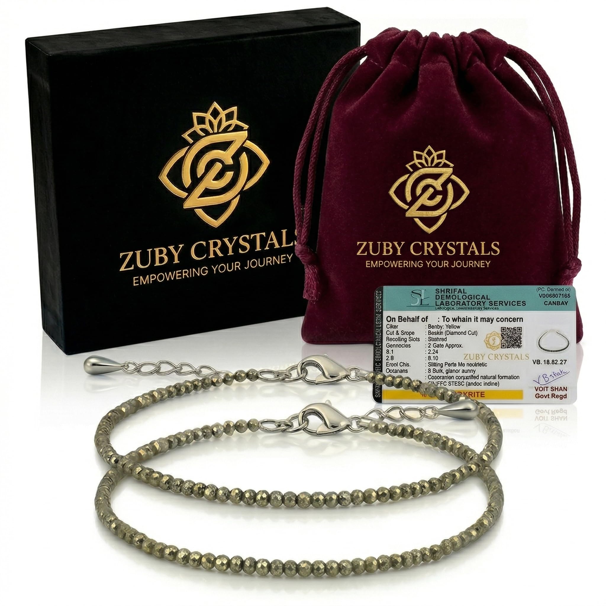 ZUBY CRYSTALS Original Certified Pyrite Anklet for Women, Wealth, Prosperity & Protection – Money Magnet Crystal Anklet for Men | Business Luck, Abundance & Vastu Energy Bracelet