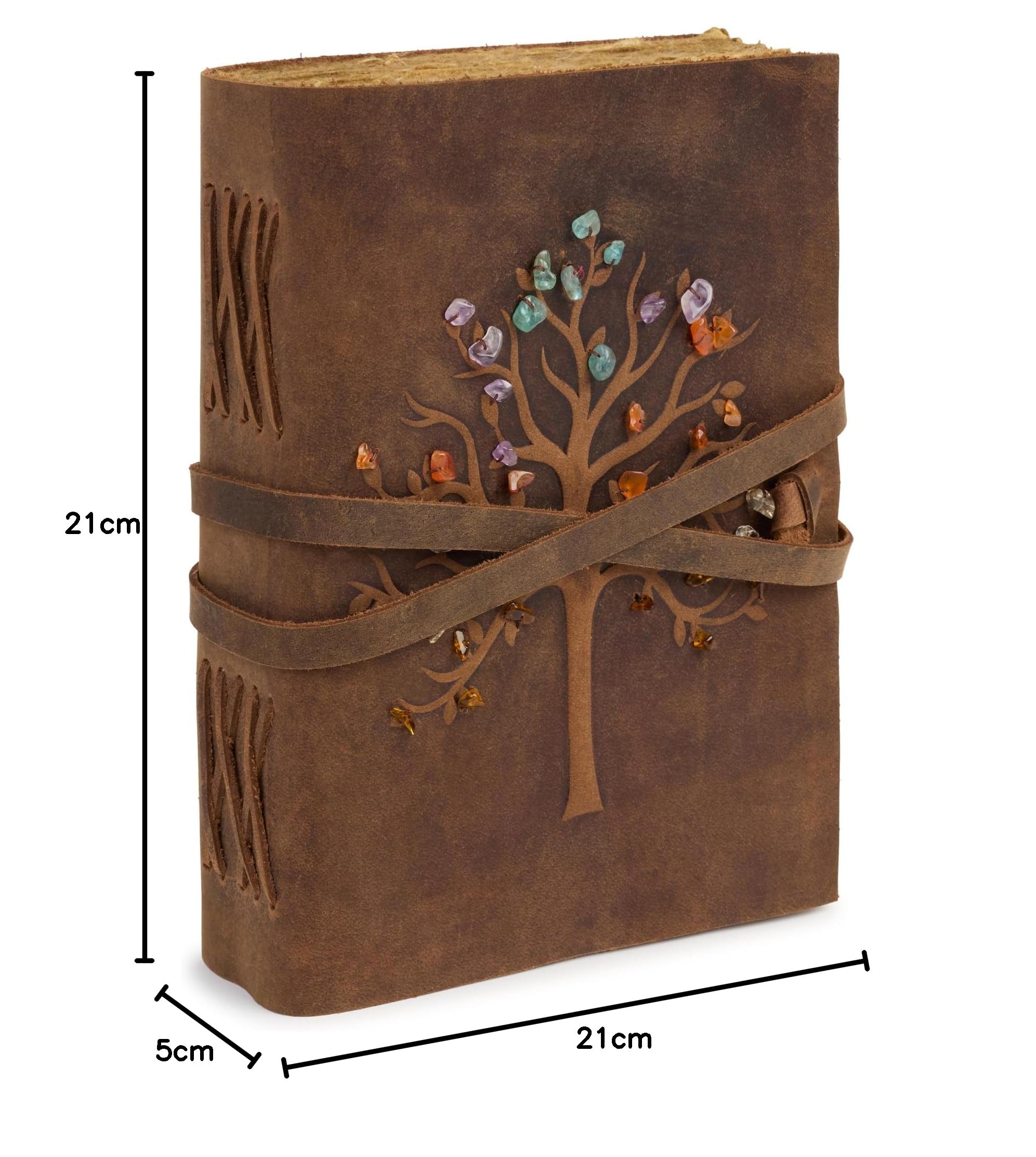 Vintage-Ledertagebuch Tree of Life, handgemachtes Baumwollpapier, ideal als Reiseheft oder Tagebuchnotizbuch — 21 x 16 cm