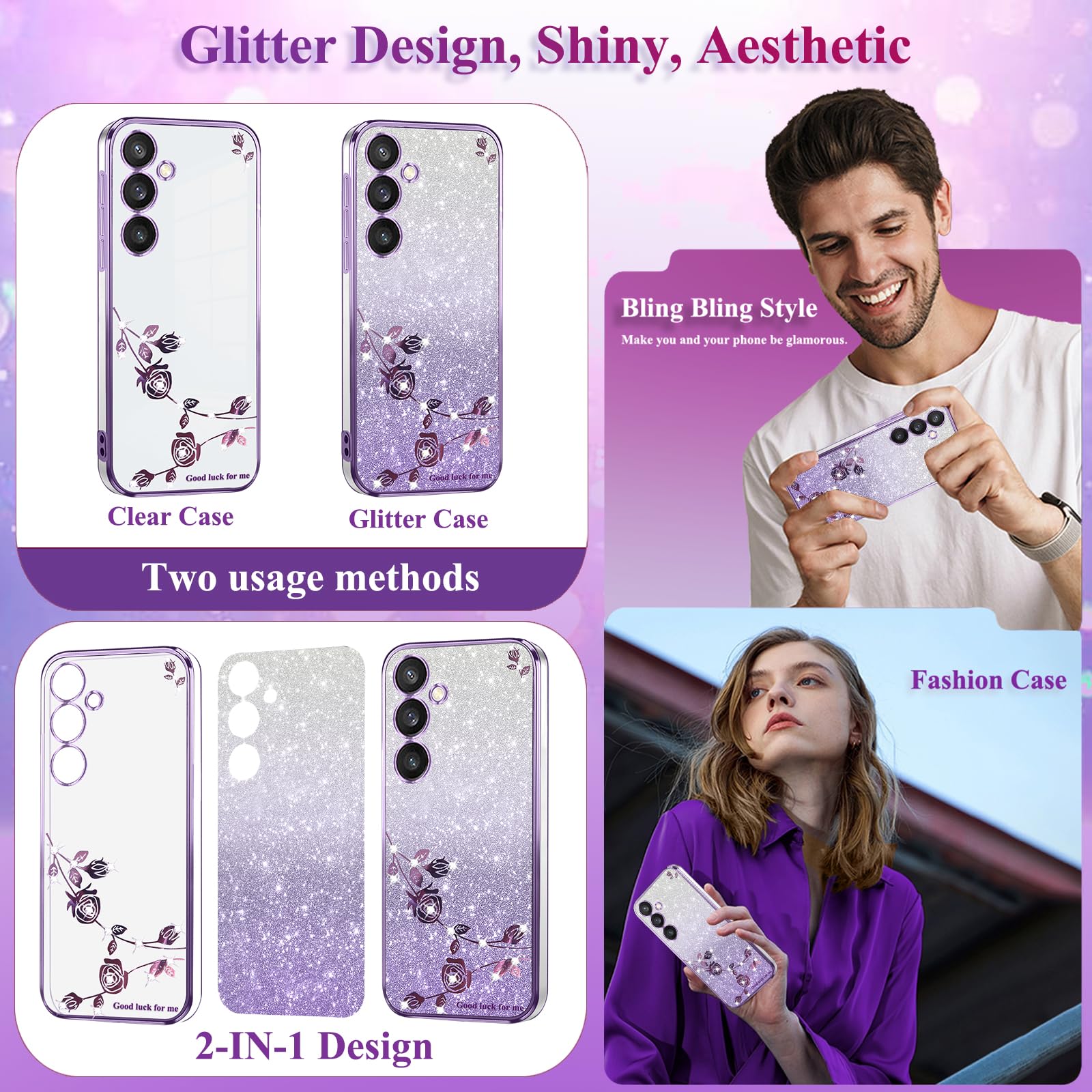 Xiaomi Redmi 10 Hülle – Glitzer Case Mit Blumen & Diamanten, Transparent & Stoßfest | Silikon Weich, Mit Abnehmbarem Glitzerpapier