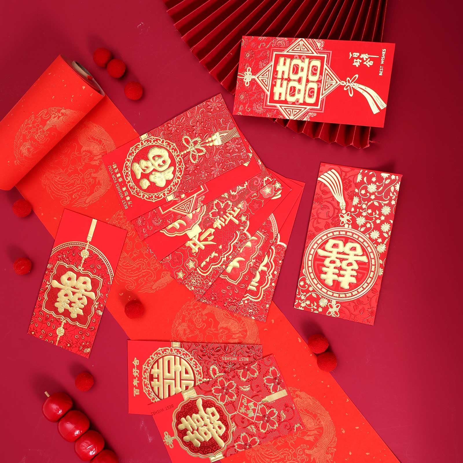 Enveloppes Rouges du Nouvel An Chinoises Porte-bonheur Lot de 36 pour Mariage Fête du Printemps