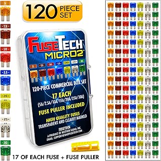 FuseTech Micro2 120 Piece Automotive Commercial Fuse Assortment (119 Blade Fuses + Fuse Puller) 5A 7.5A 10A 15A 20A 25A 30A - coolthings.us