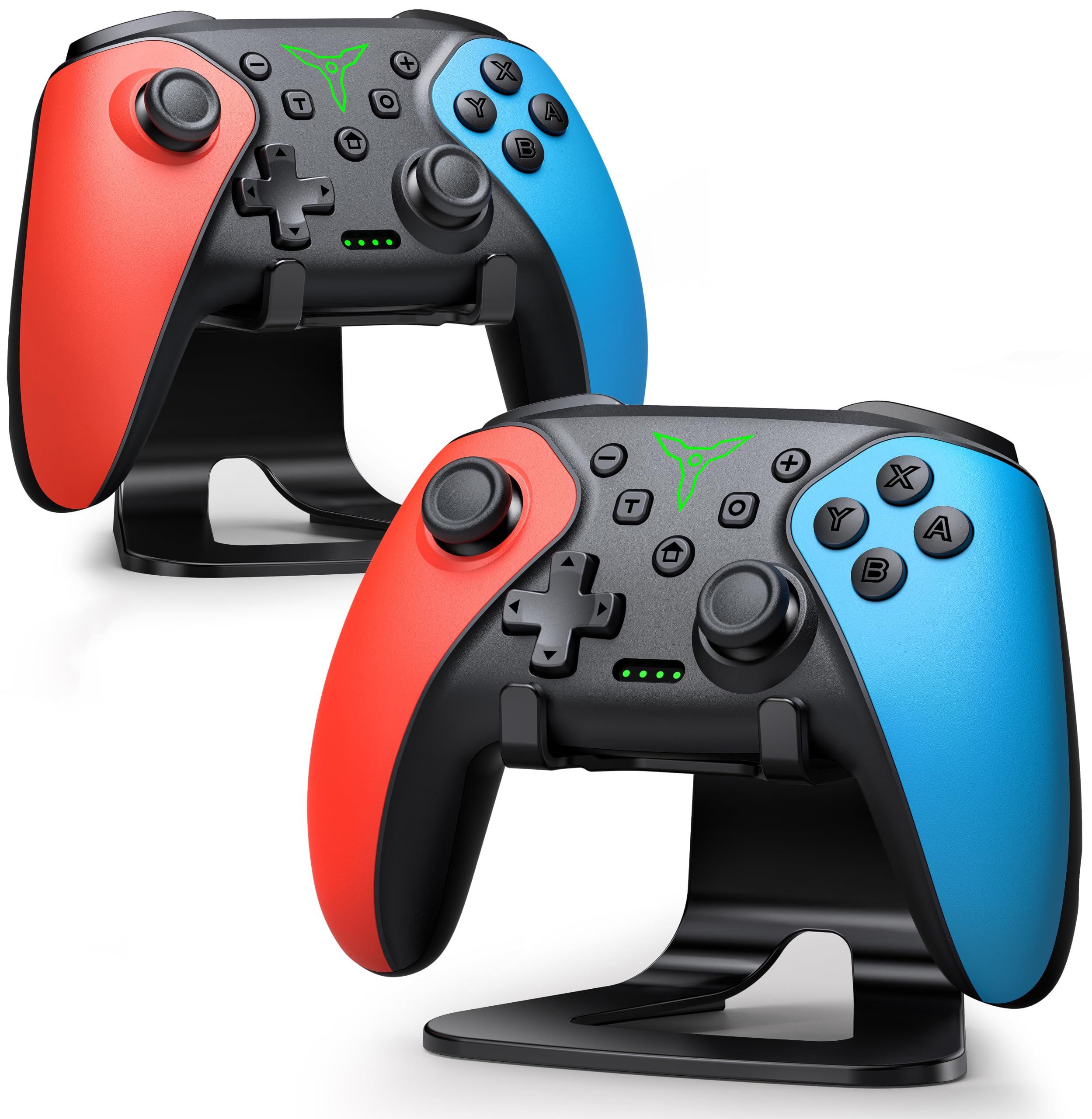 HASACOOL Kabelloser Switch Controller für Nintendo Switch 2/Switch/OLED/Lite/PC/Android/iOS, Switch Pro Controller mit programmierbarer Back-Tasten, Turbo, Wake-up, Gyro, 1000mAh-2er Set mit Ständer
