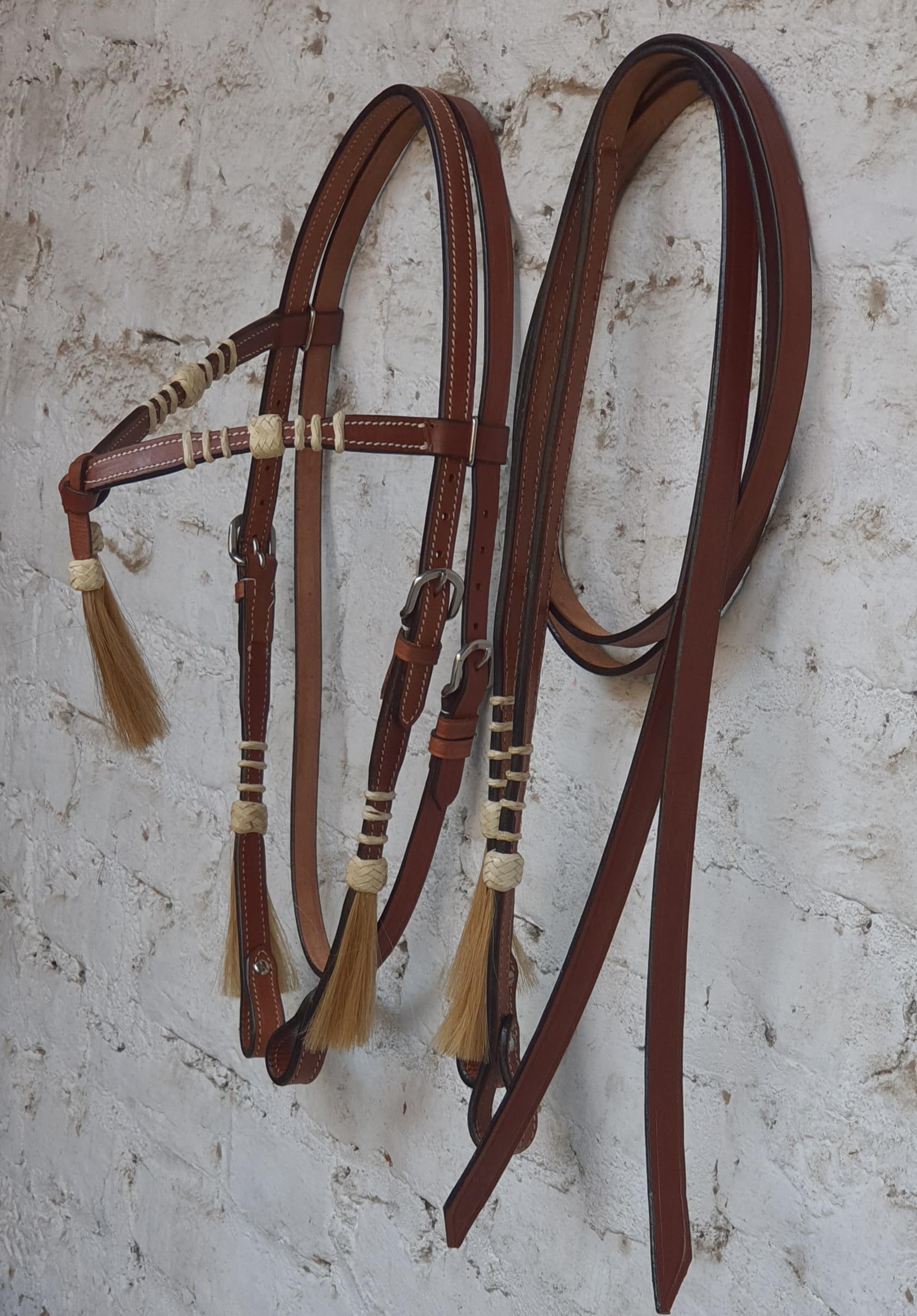 Brida de cuero Western Tack ajustable de cuero de grano completo para caballo, caballo, diadema anudada con riendas, 78 cuero crudo, marrón