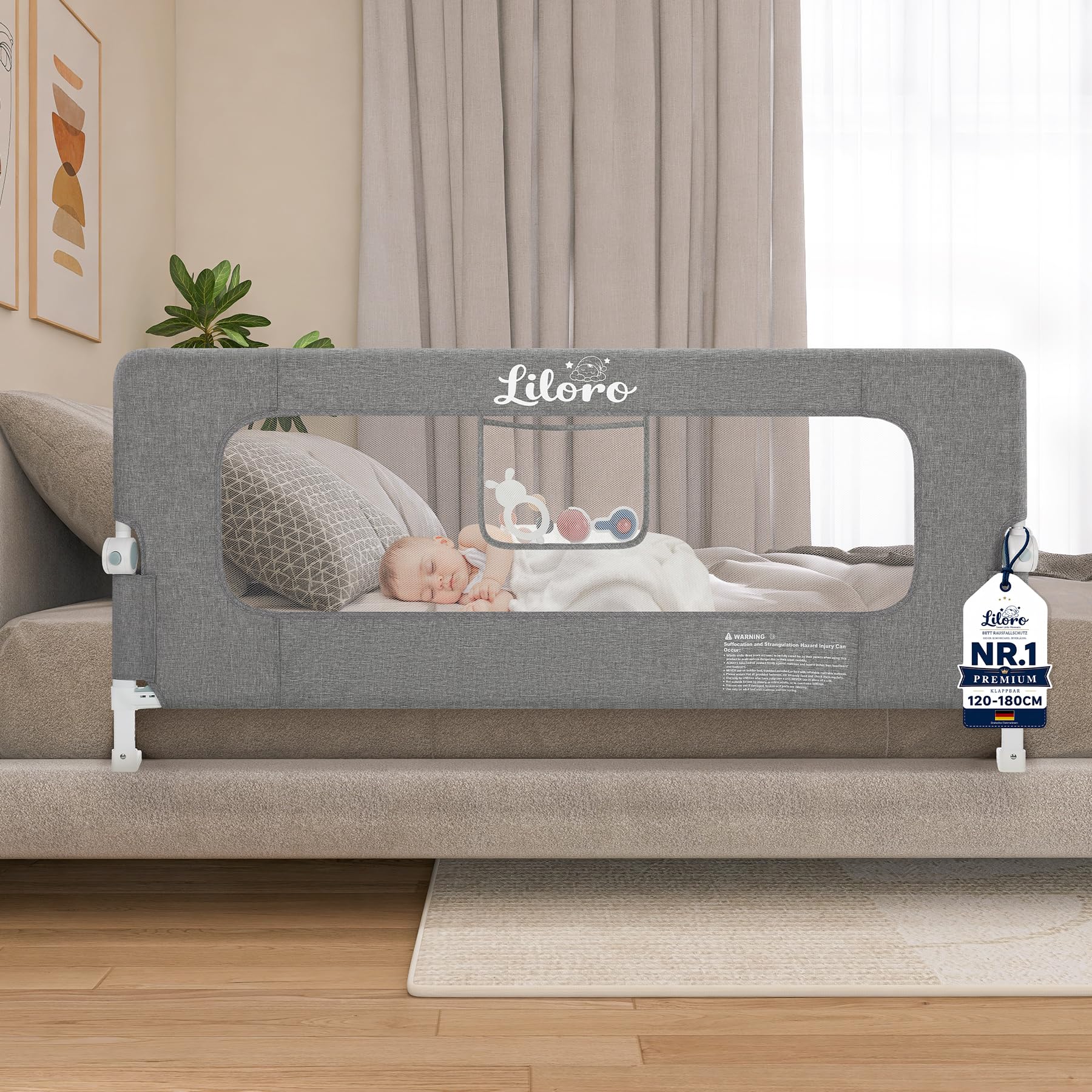 Barandilla de cama infantil 150 cm para colchón de matrimonio o cama individual