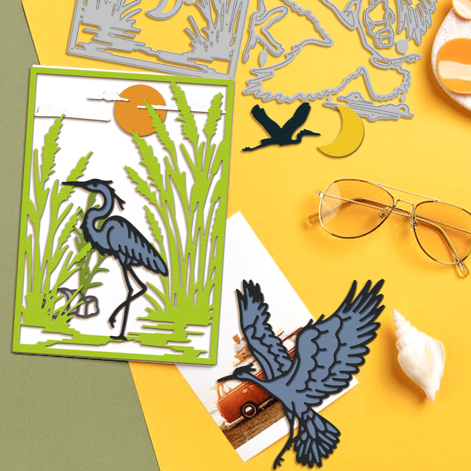 GLOBLELAND Heron Frame Cutting Dies for DIY Scrapbooking Metal Reeds Birds Cut Dies Mountains Die Cuts for Card Making Embossing - Image 4