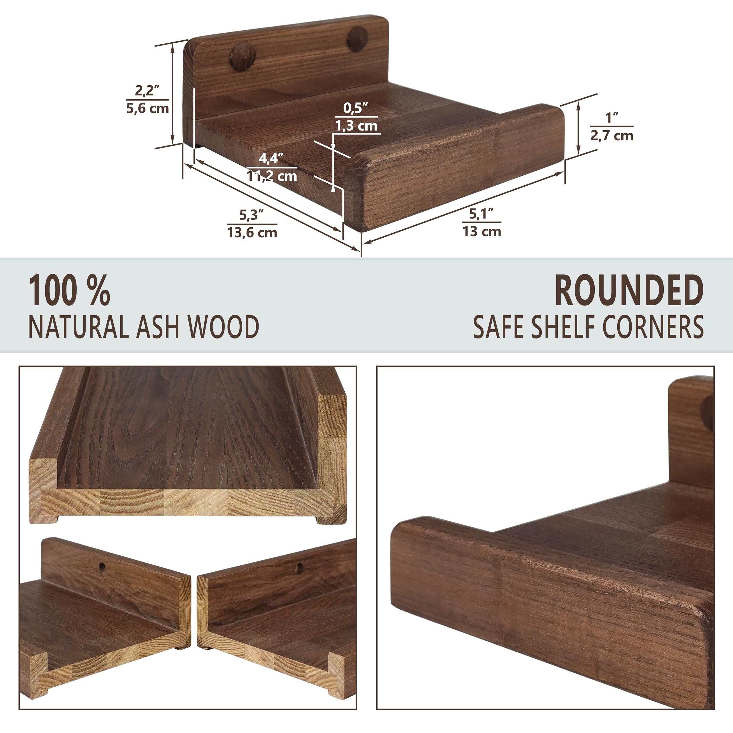 Wood Wedge Small Shelf for Wall 13cm Set 4, Photo & Picture Ledge, Wall Storage Shelves with Lip, Kids Book shelf - Image 2
