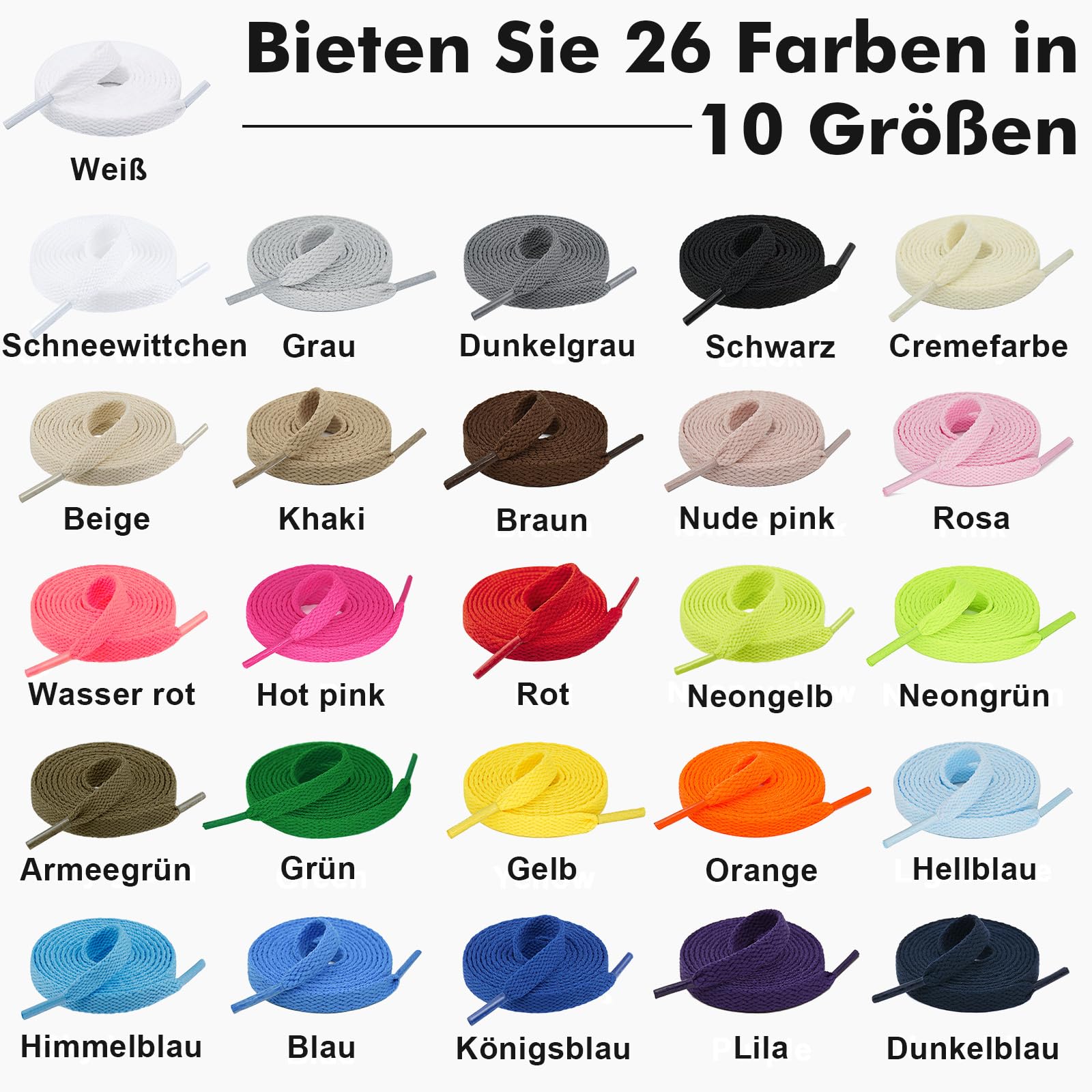 Stepace 2 Paar Flache Schnürsenkel, 8 mm Breite Premium Ersatz Schuhbänder für Turnschuhe, Sport, Freizeitschuhe - 5