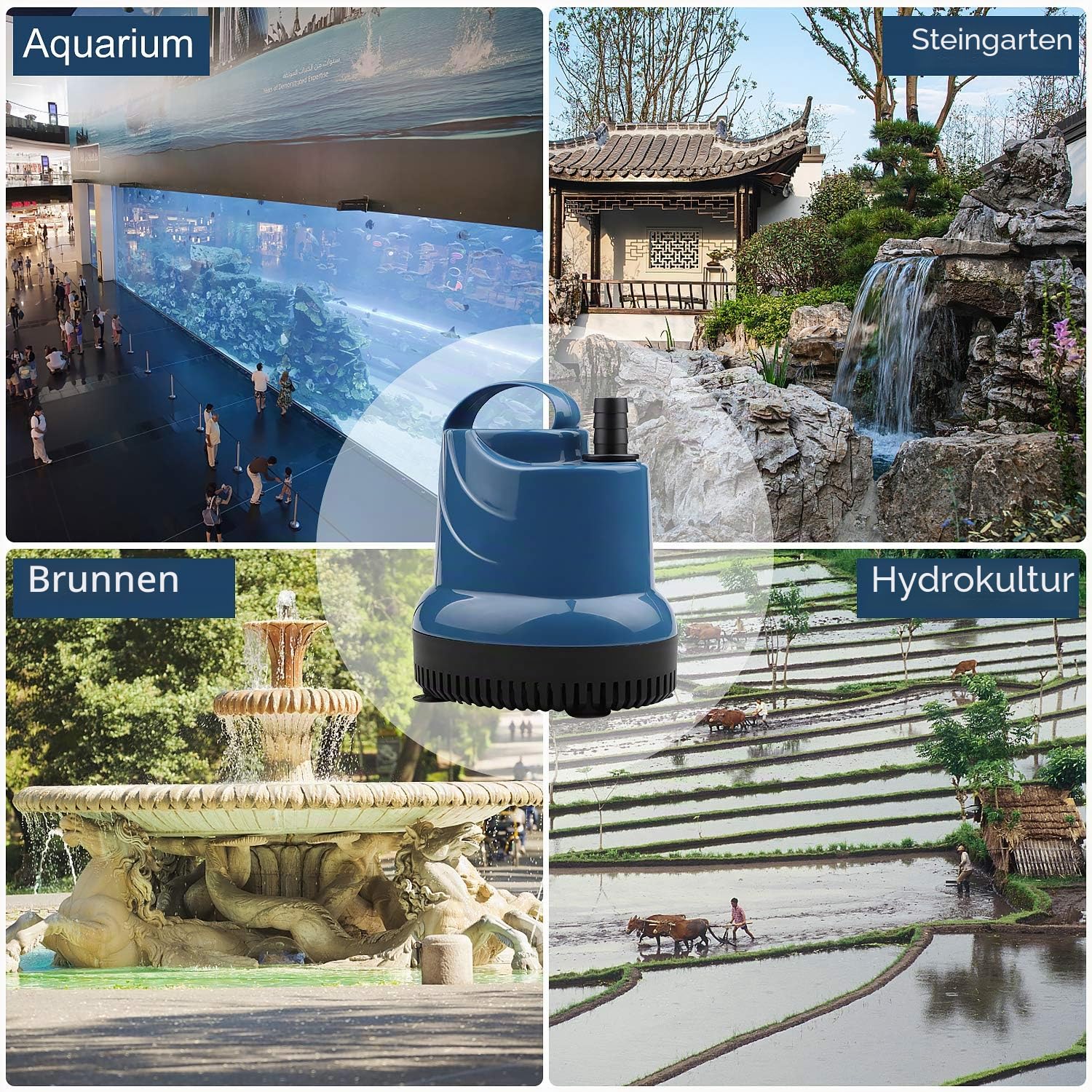 EXLECO Mini Wasserpumpe Tauchpumpe Aquariumpumpe 2500L/H 40W 230V Förderhöhe 2,3m Kabel mit Stecker 2,5m Auslassdurchmesser 12/16/20 mm für Gärten Aquarium, Teich, Brunnen