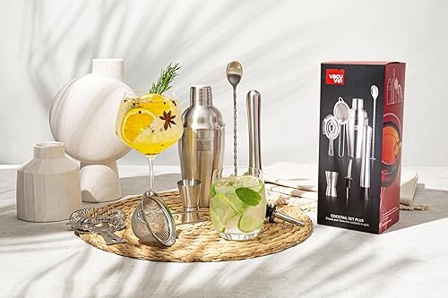 Miniatura 4 de Vacu Vin Cocktail Set Plus - Kit de barman de 7 piezas con herramientas de acero inoxidable - Incluye agitador, jigger, Muddler, colador, vertedor,