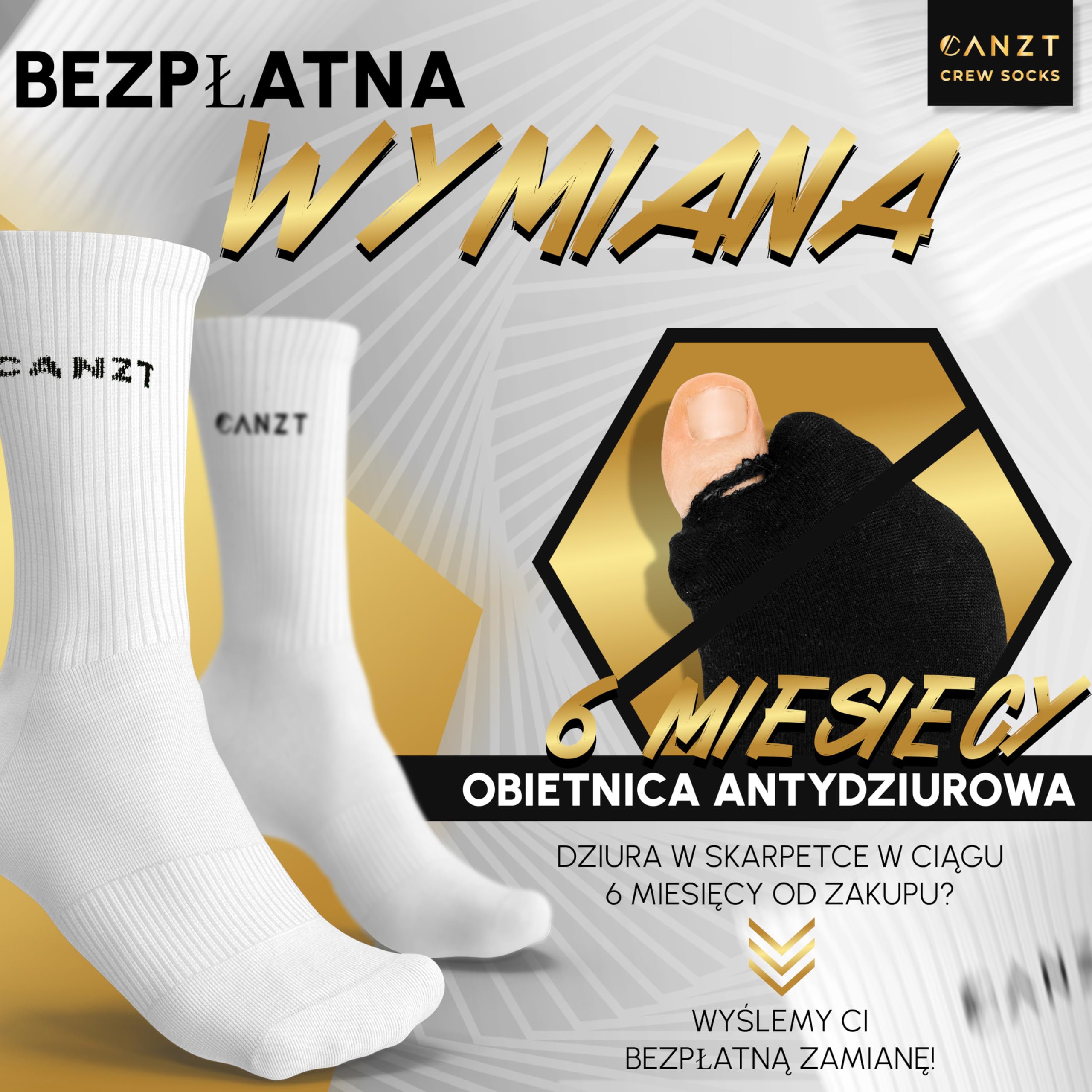Skarpety Tenisowe Sportowe Białe Męskie i Damskie Zestaw 6 43-46 Bawełna
