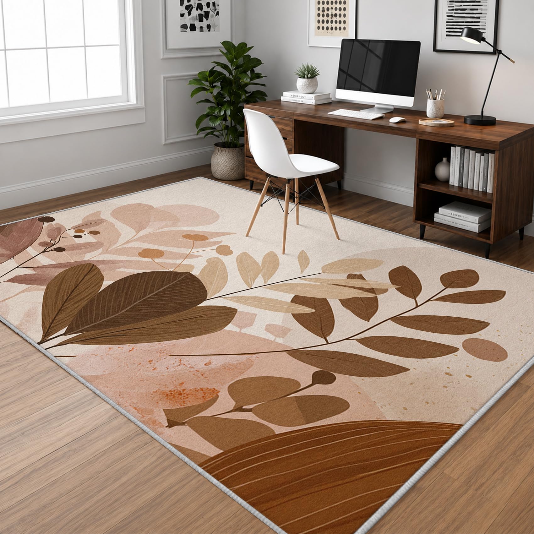 Générique Tapis Salon Milieu du Siècle Rétro 150x210 Grand Tapis Feuilles