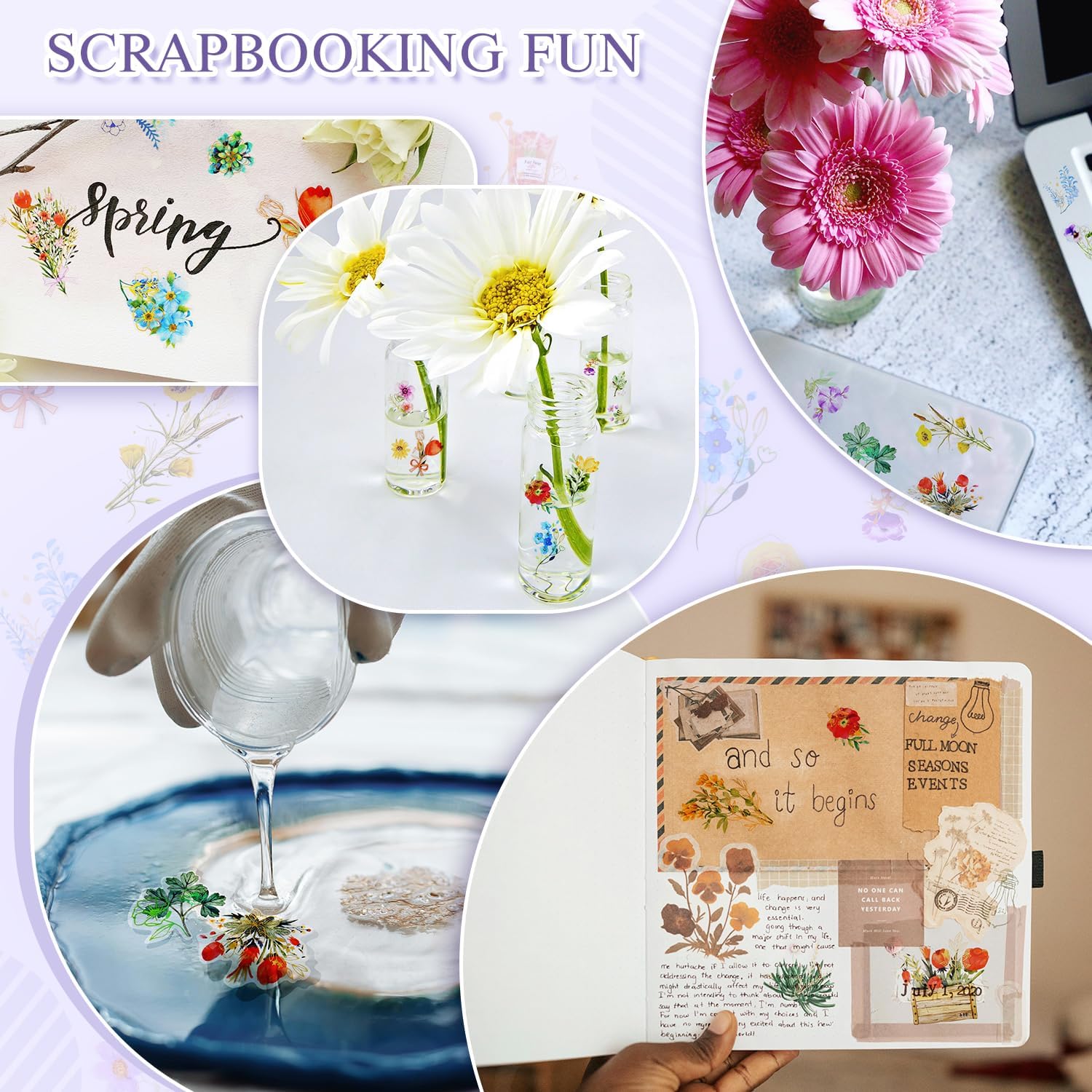 240Pcs Gilt Flower Stickers for Scrapbooking,Self-Adhesive Floral Stickers Scrapbook Supplies Journaling for Water Bottle Adult Card Making Letters DIY Cards Decoration image 5