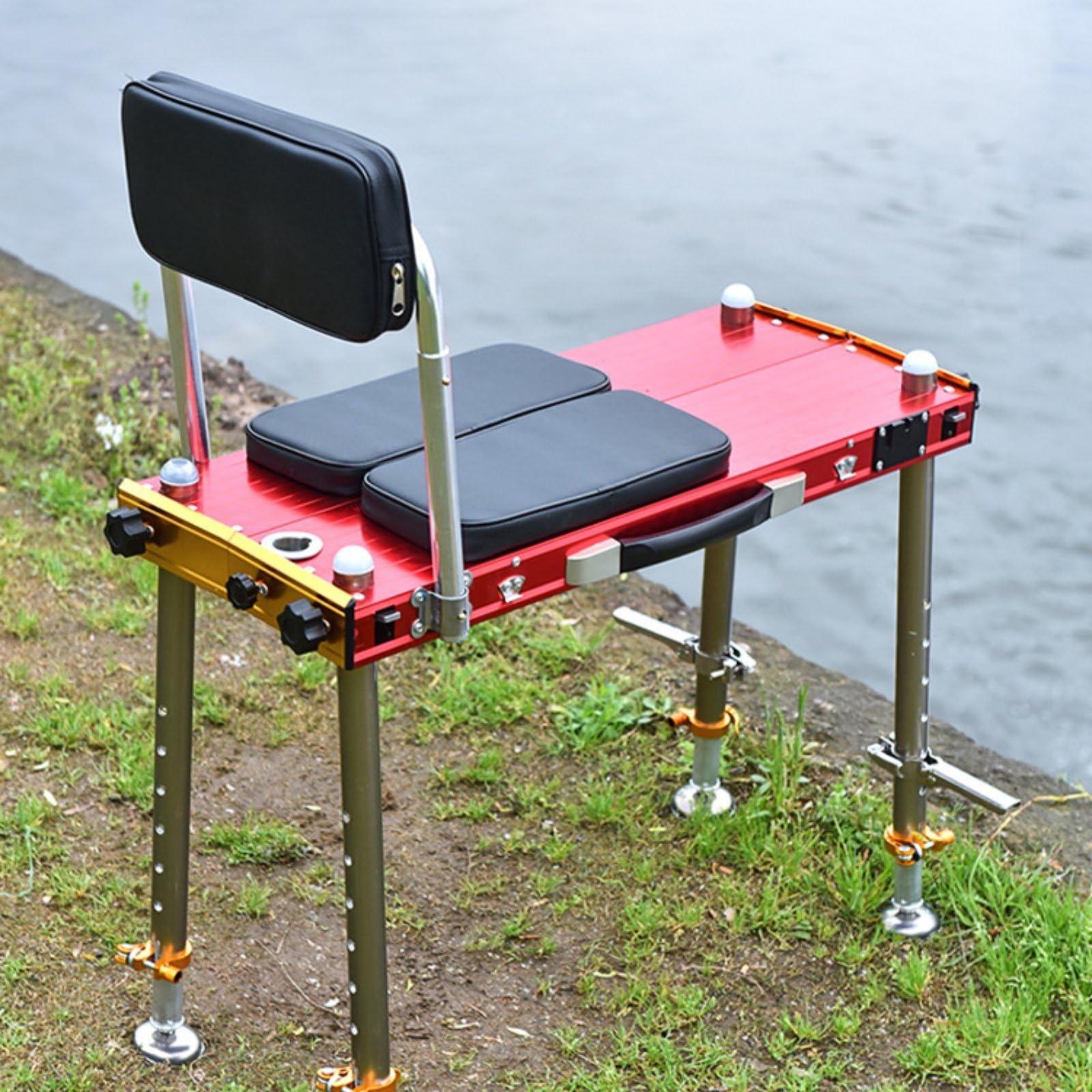 Siege de Pêche Pliable Chaise Tabouret Fauteuil Dossier Matelassé Structure Alu Résistante à la Rouille Réglage Pieds Indépendants Pliant Compact, Color to 2, 750
