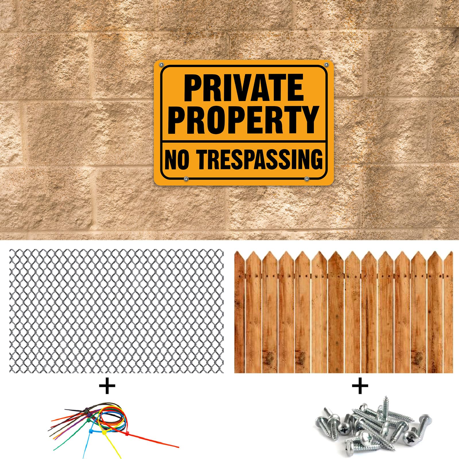 Zonon Lot de 6 panneaux en métal « No Trespassing » - 30,5 x 20,3 cm - Panneaux de propriété privée avec piquet en H réfléchissant en aluminium - Résistant aux intempéries - Pour extérieur - Facile à