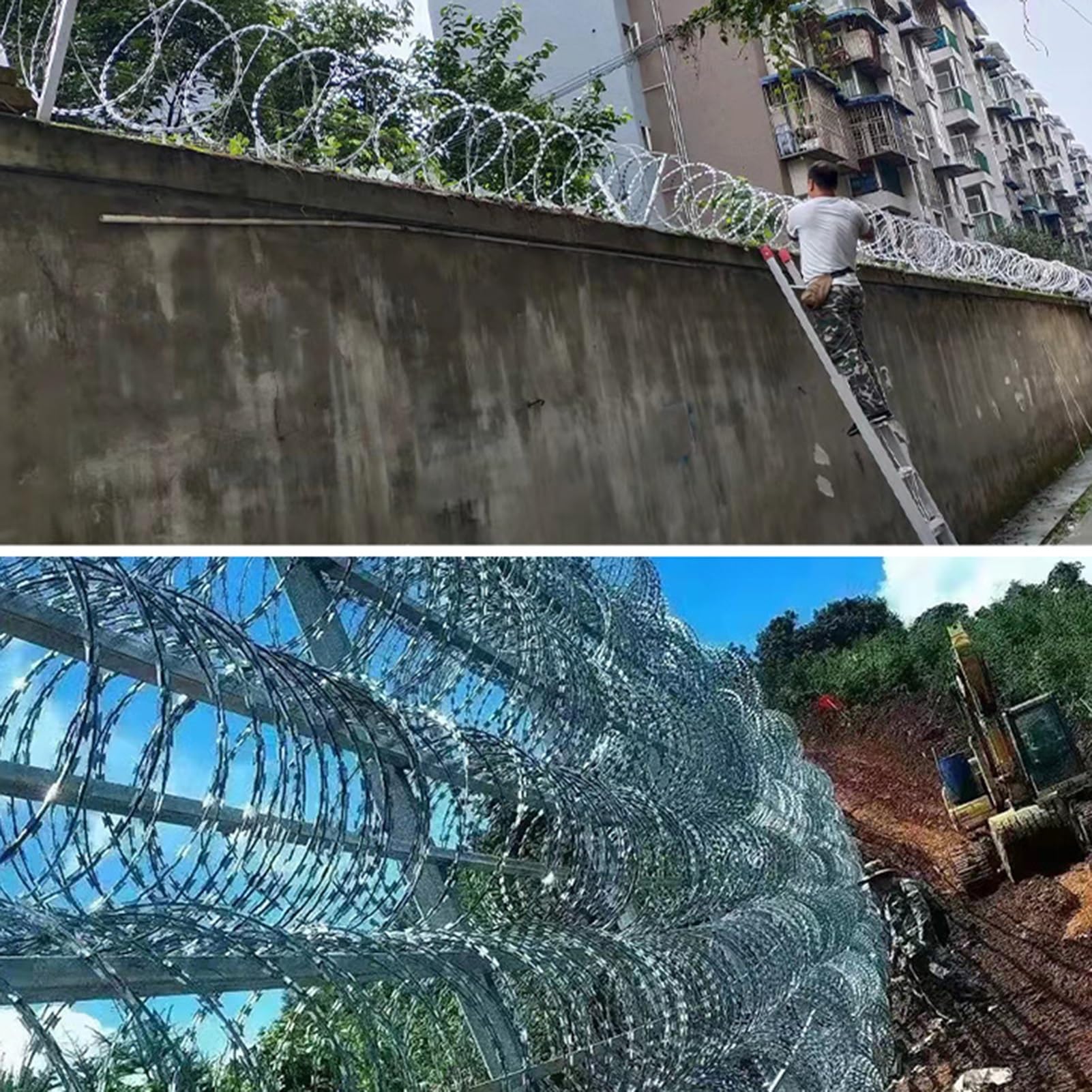 IBOWZ Alambre Espino Galvanizado Alambre de púas de Afeitar, Cerca de Alambre de púas antiescalada, bobinas helicoidales de jardín al Aire Libre para disuadir a los bichos