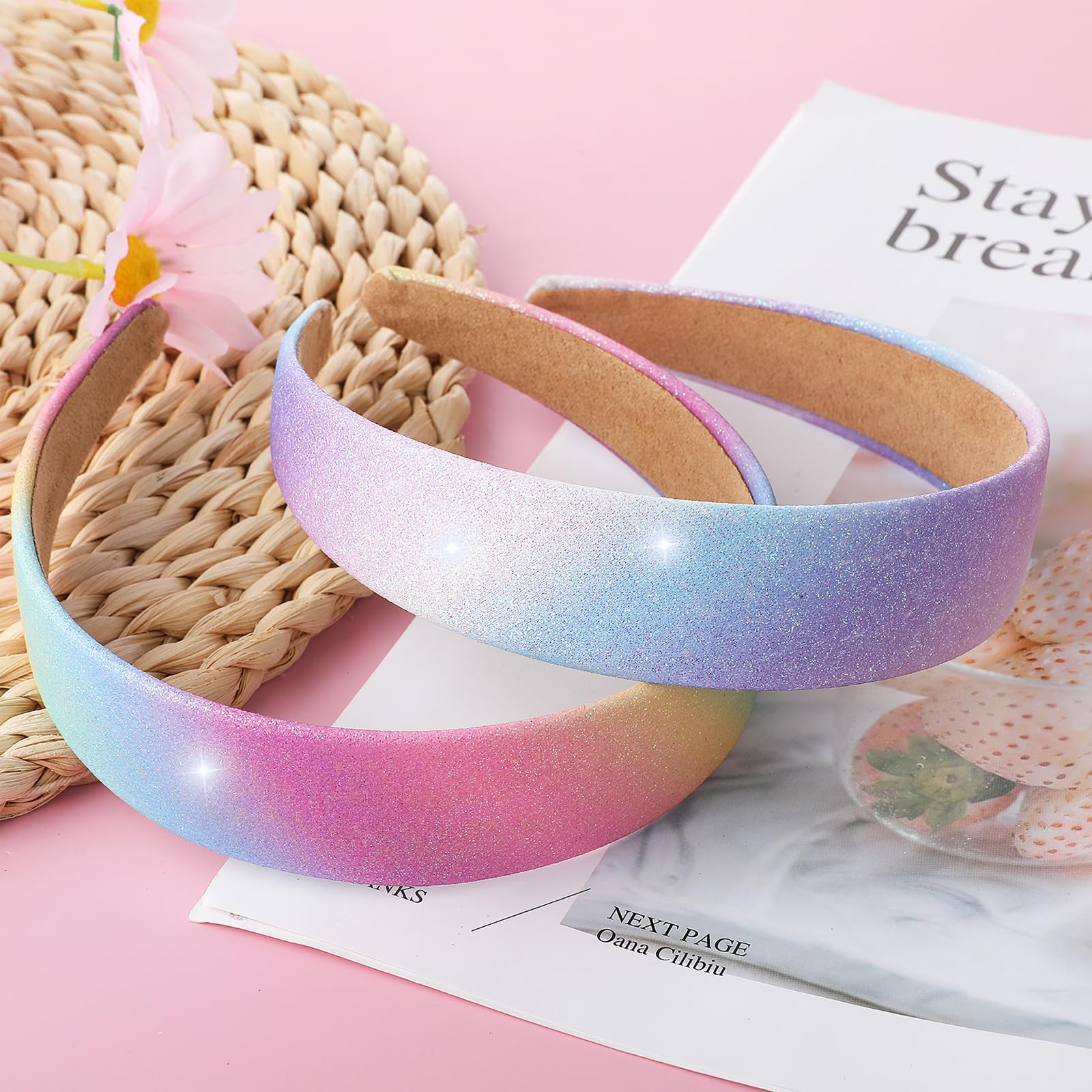 2 Fasce Per Capelli Con Glitter Per Ragazze | Larghe E Morbide Con Paillettes | Accessori Principessa Per Bambine E Donne - 3